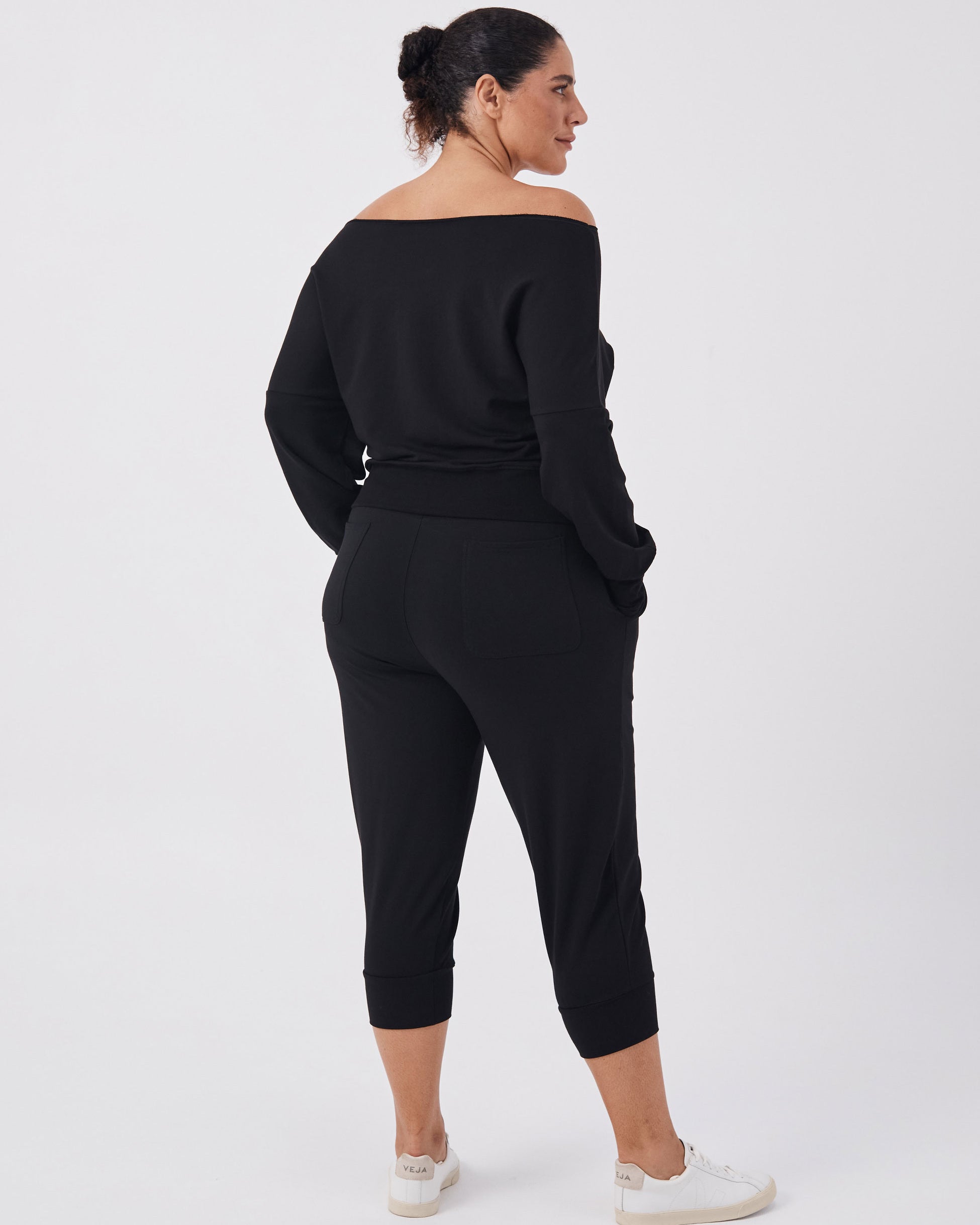 French Terry Off Shoulder Sweatshirt - Black