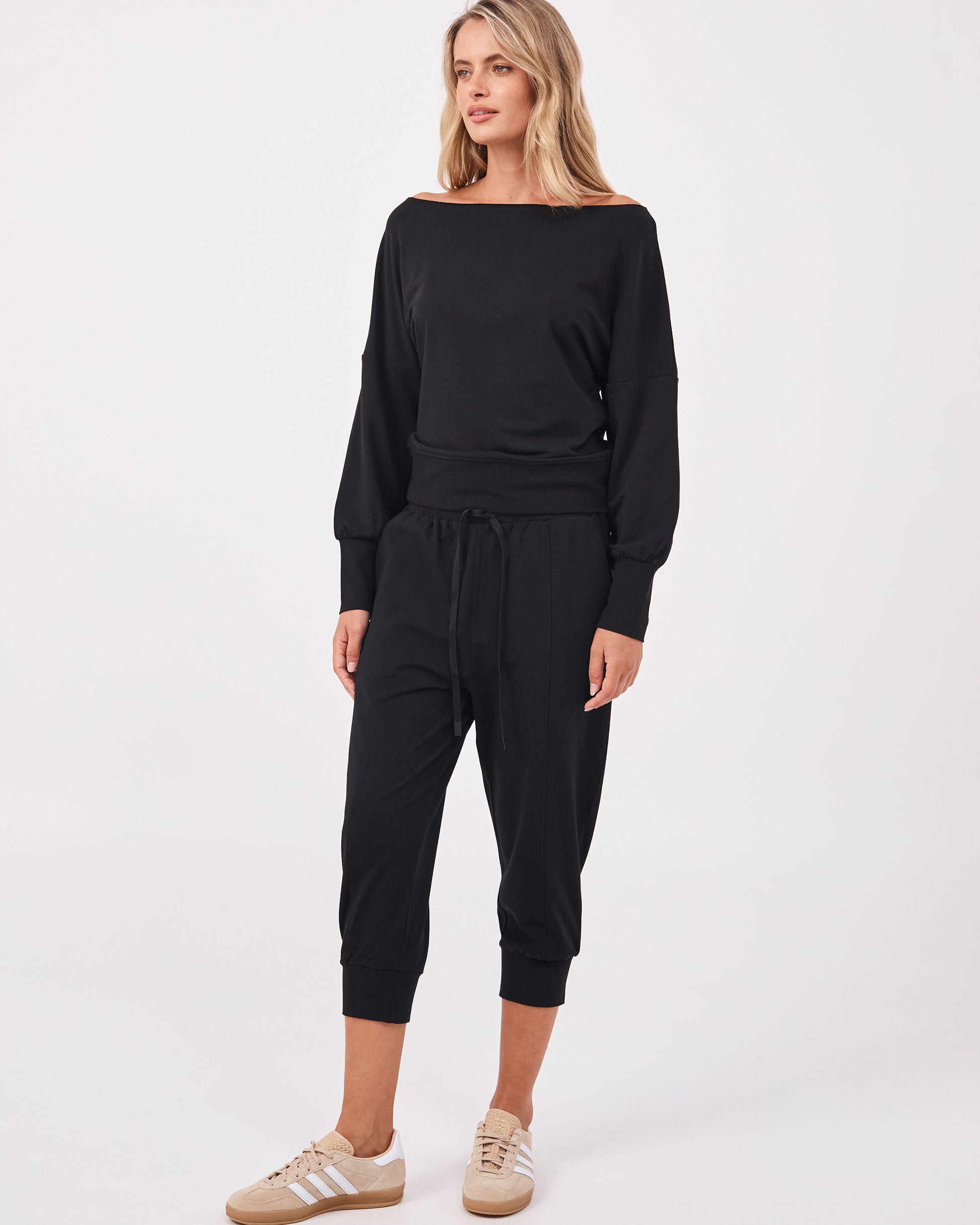 French Terry Off Shoulder Sweatshirt - Black