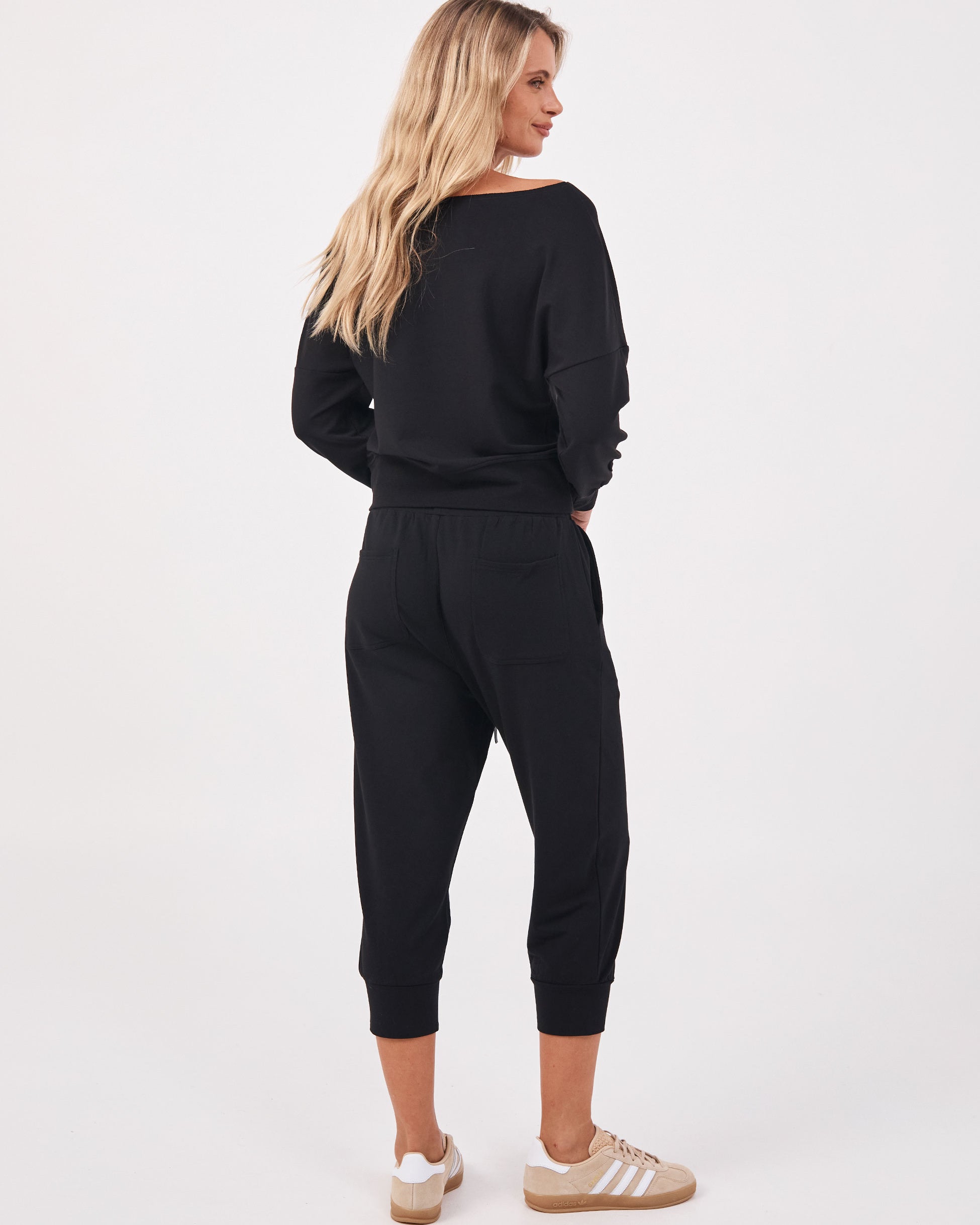 French Terry Off Shoulder Sweatshirt - Black