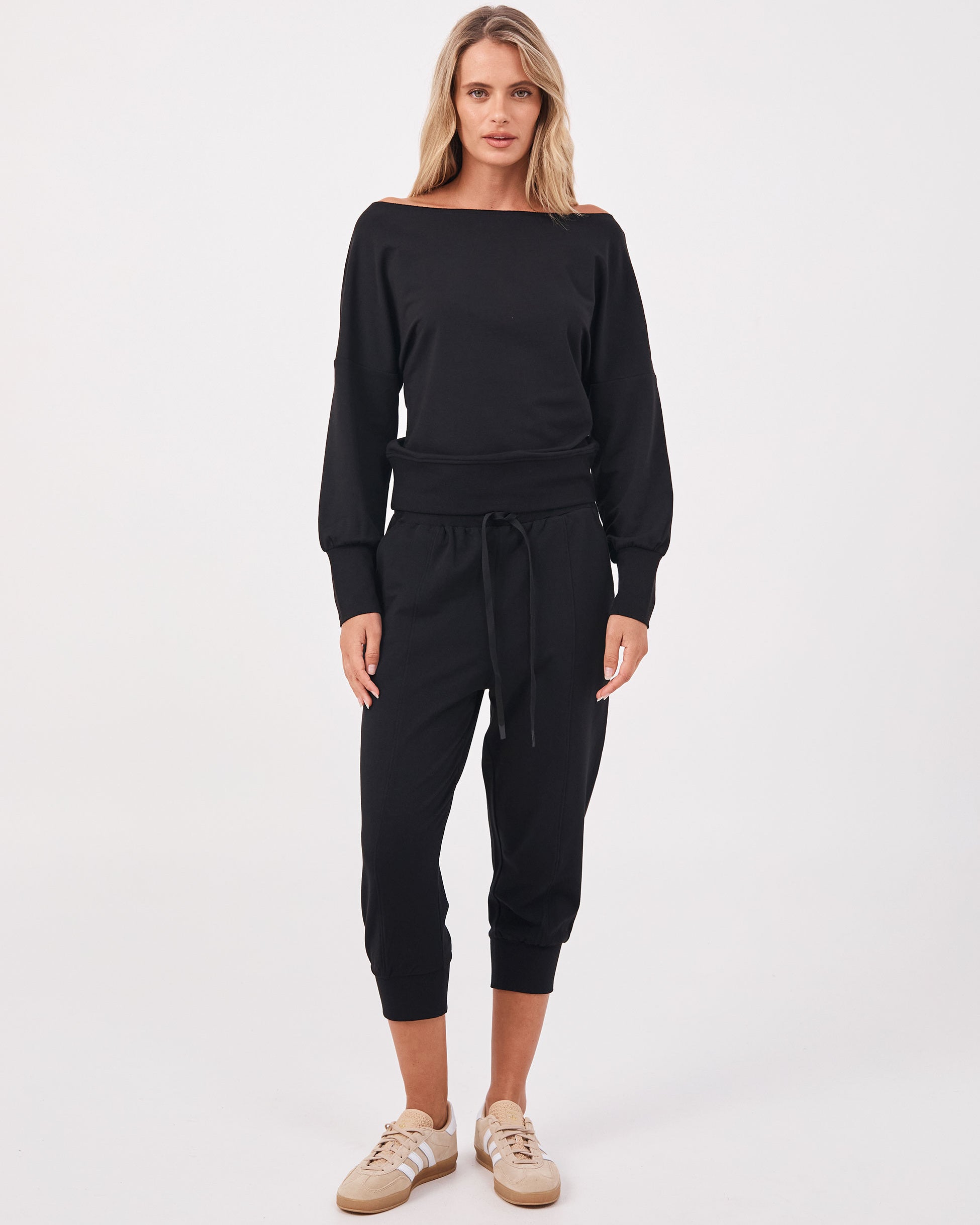 French Terry Off Shoulder Sweatshirt - Black