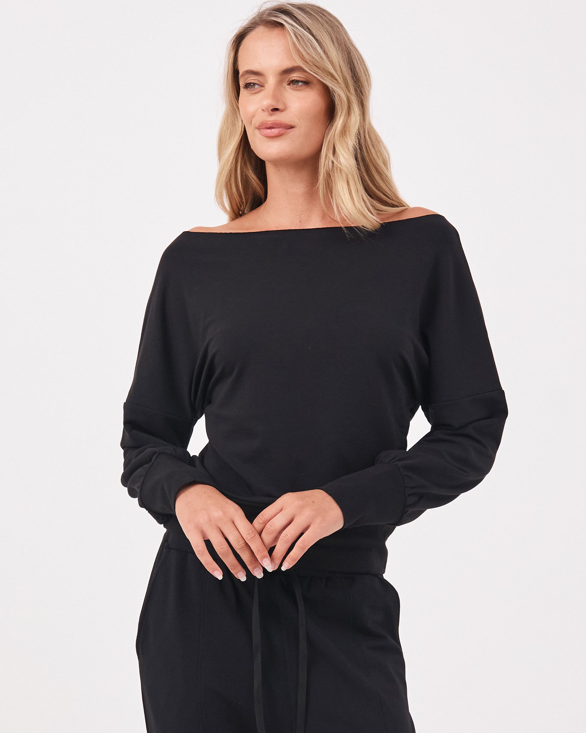 French Terry Off Shoulder Sweatshirt - Black