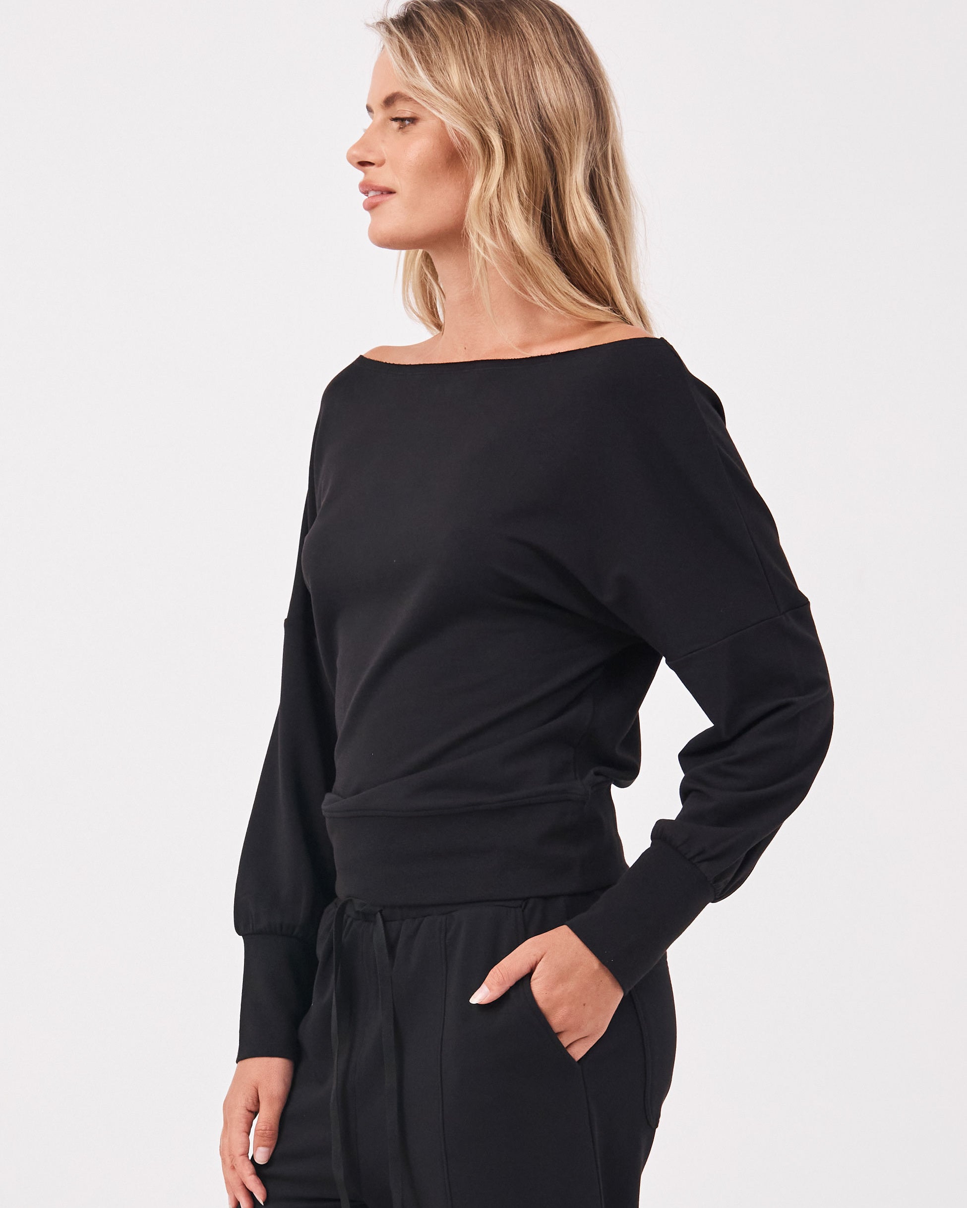 French Terry Off Shoulder Sweatshirt - Black