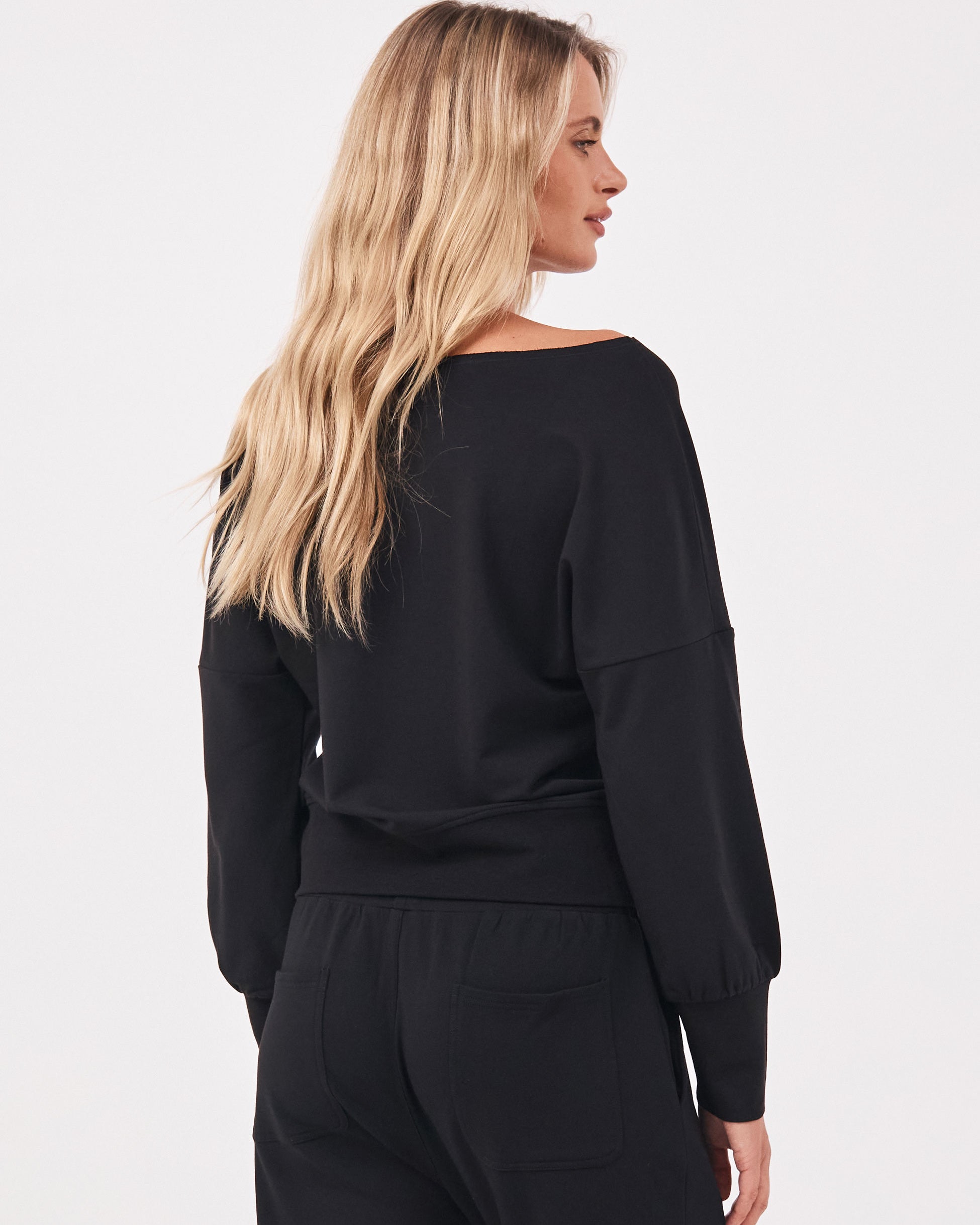 French Terry Off Shoulder Sweatshirt - Black