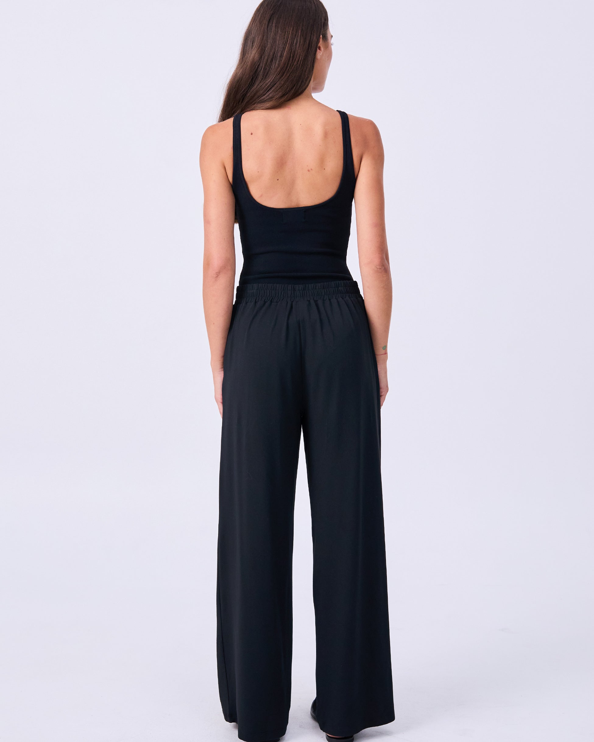 Pleat Front Wide Leg Pants - Black