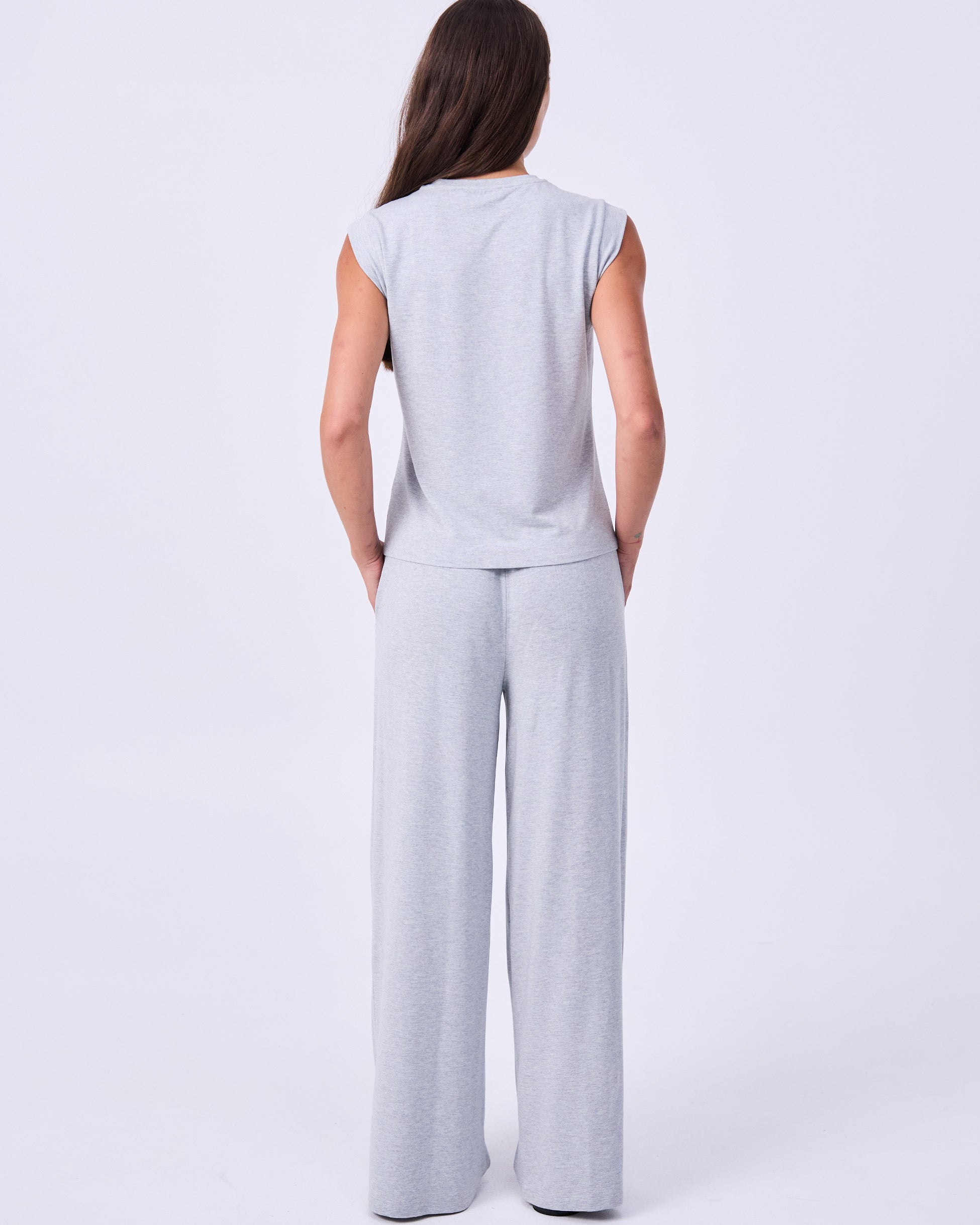 Pleat Front Wide Leg Pants - Melange Grey