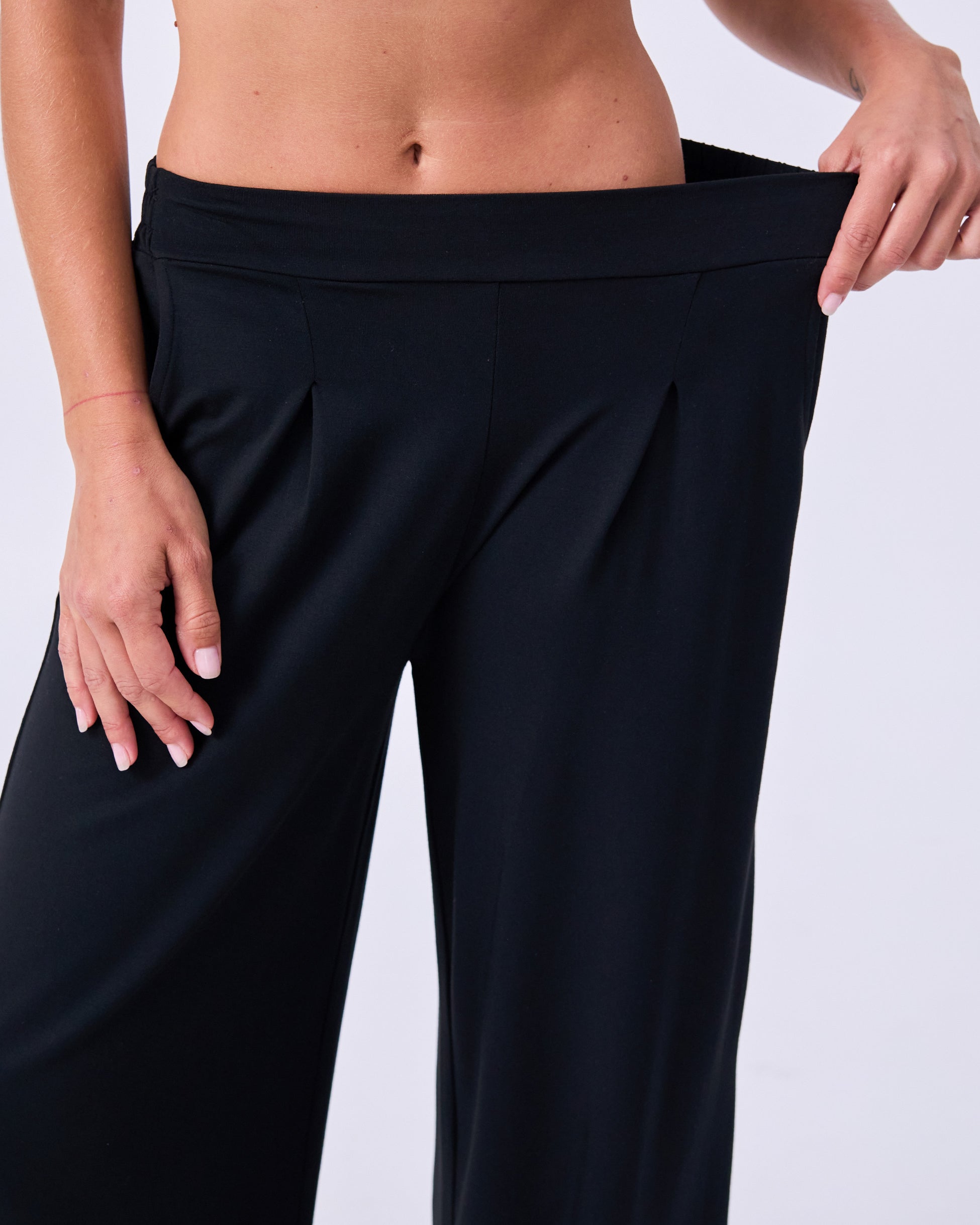 Pleat Front Wide Leg Pants - Black