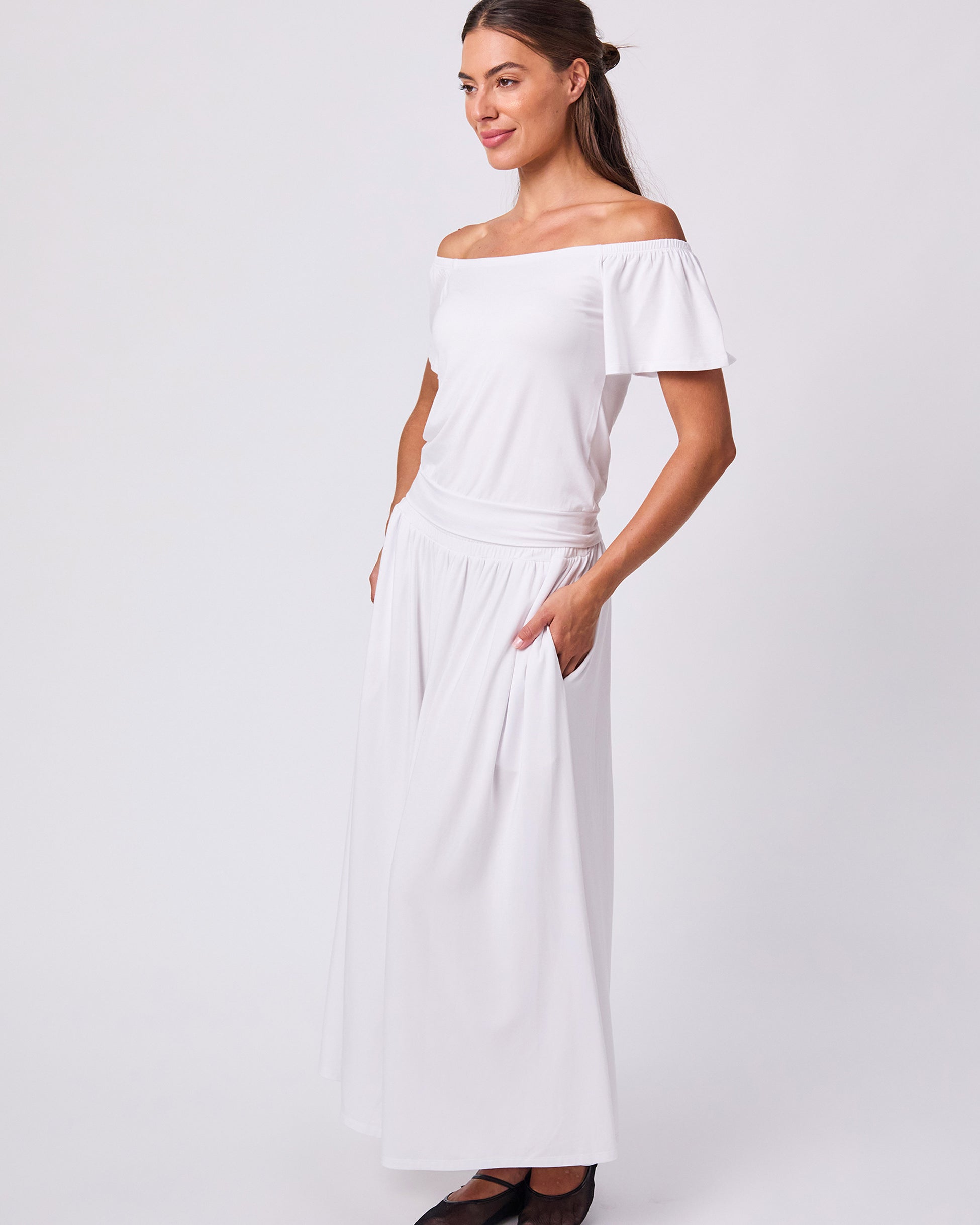 Off Shoulder Bell Sleeve Top - White