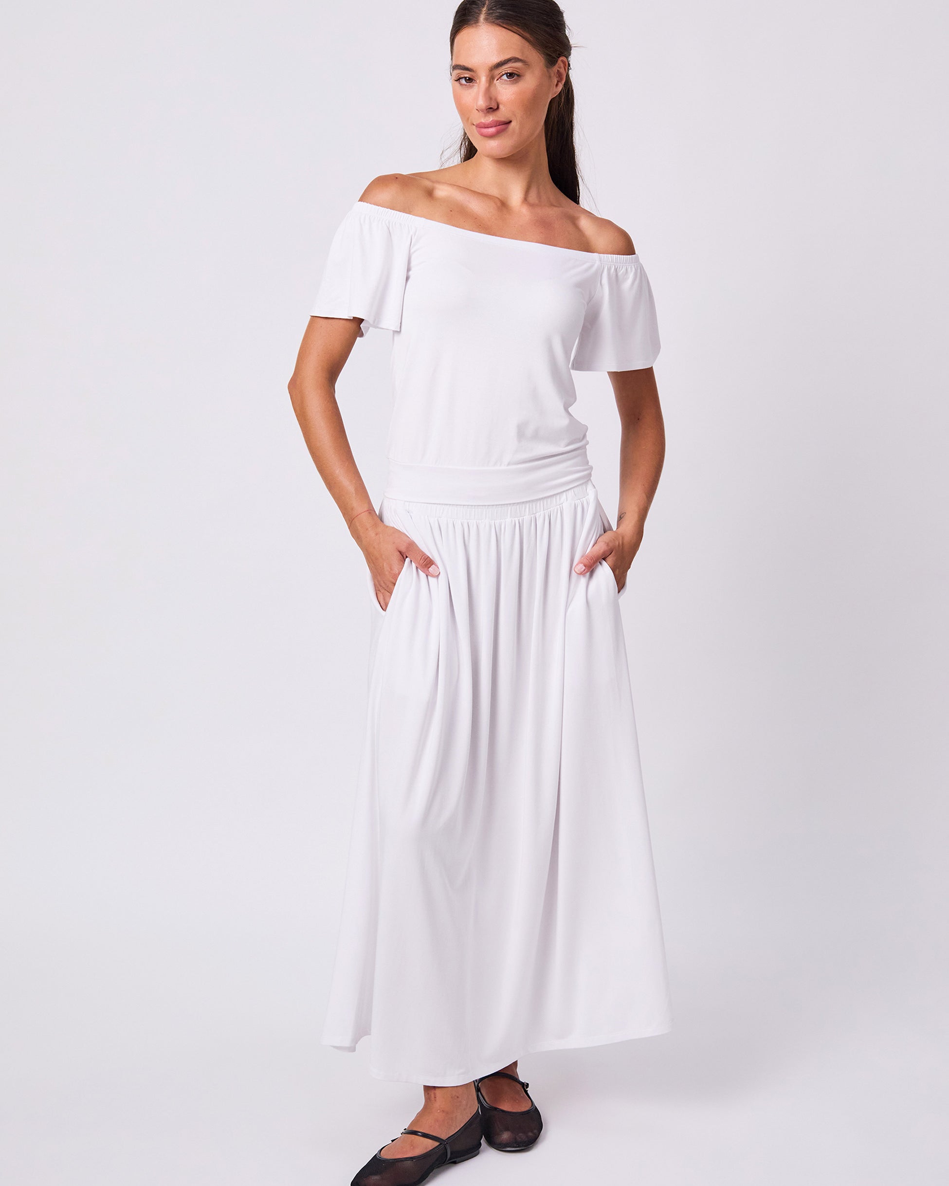 Off Shoulder Bell Sleeve Top - White