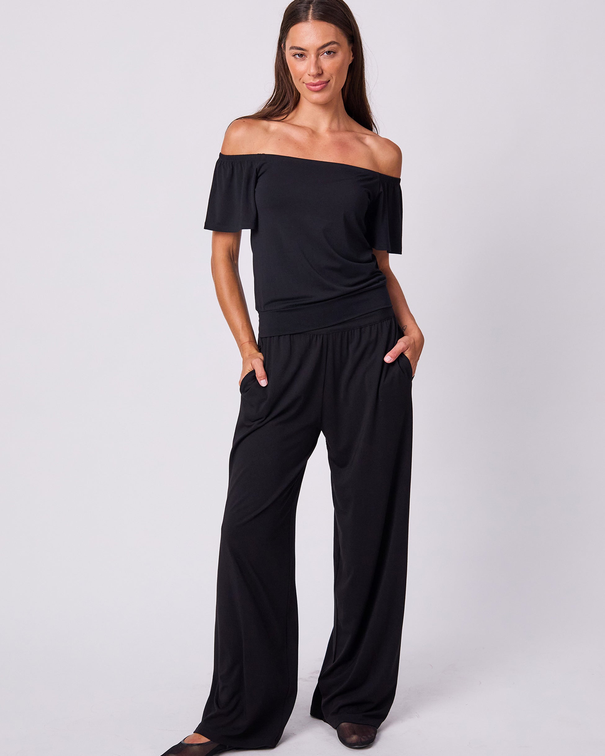 Off Shoulder Bell Sleeve Top - Black