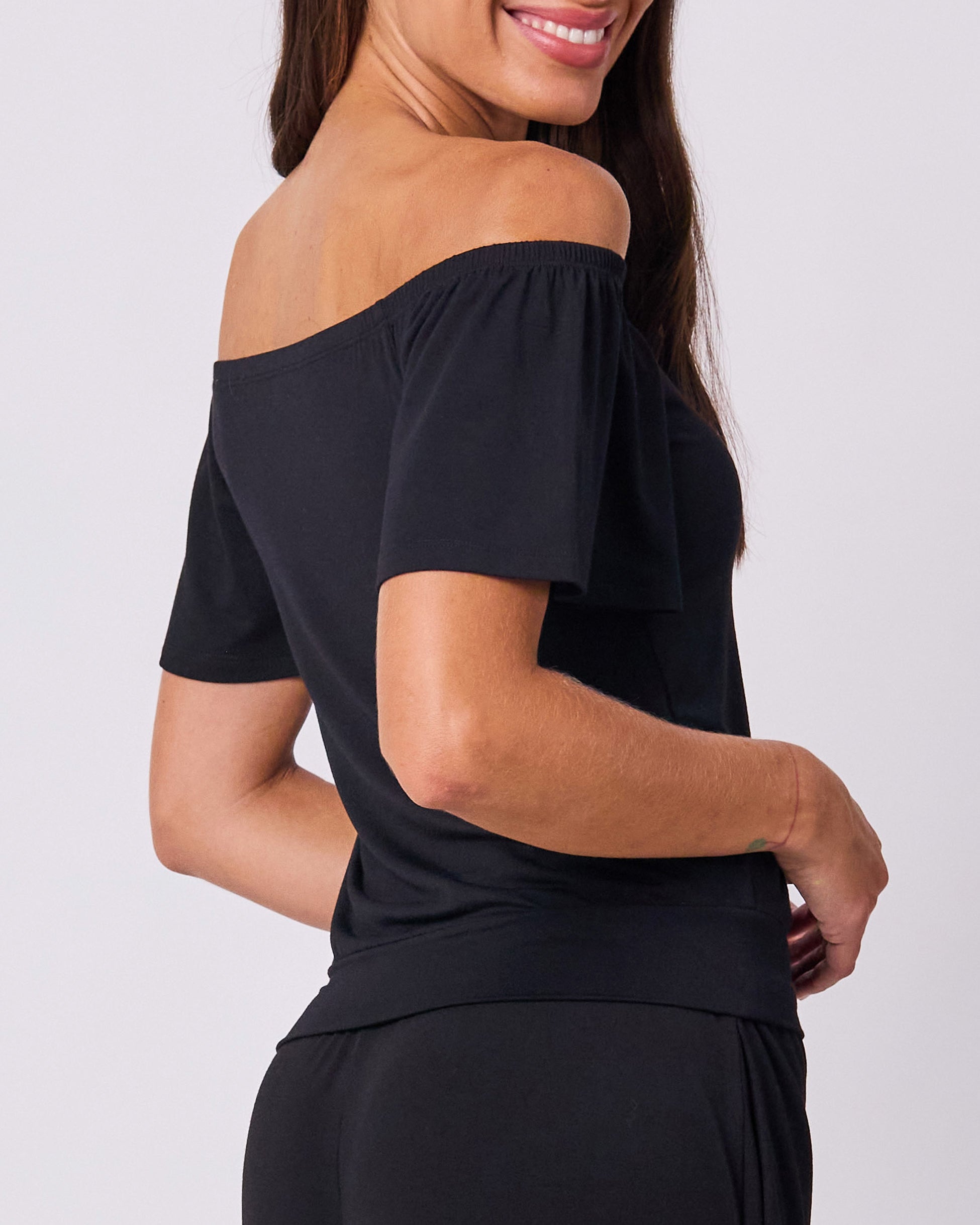 Off Shoulder Bell Sleeve Top - Black