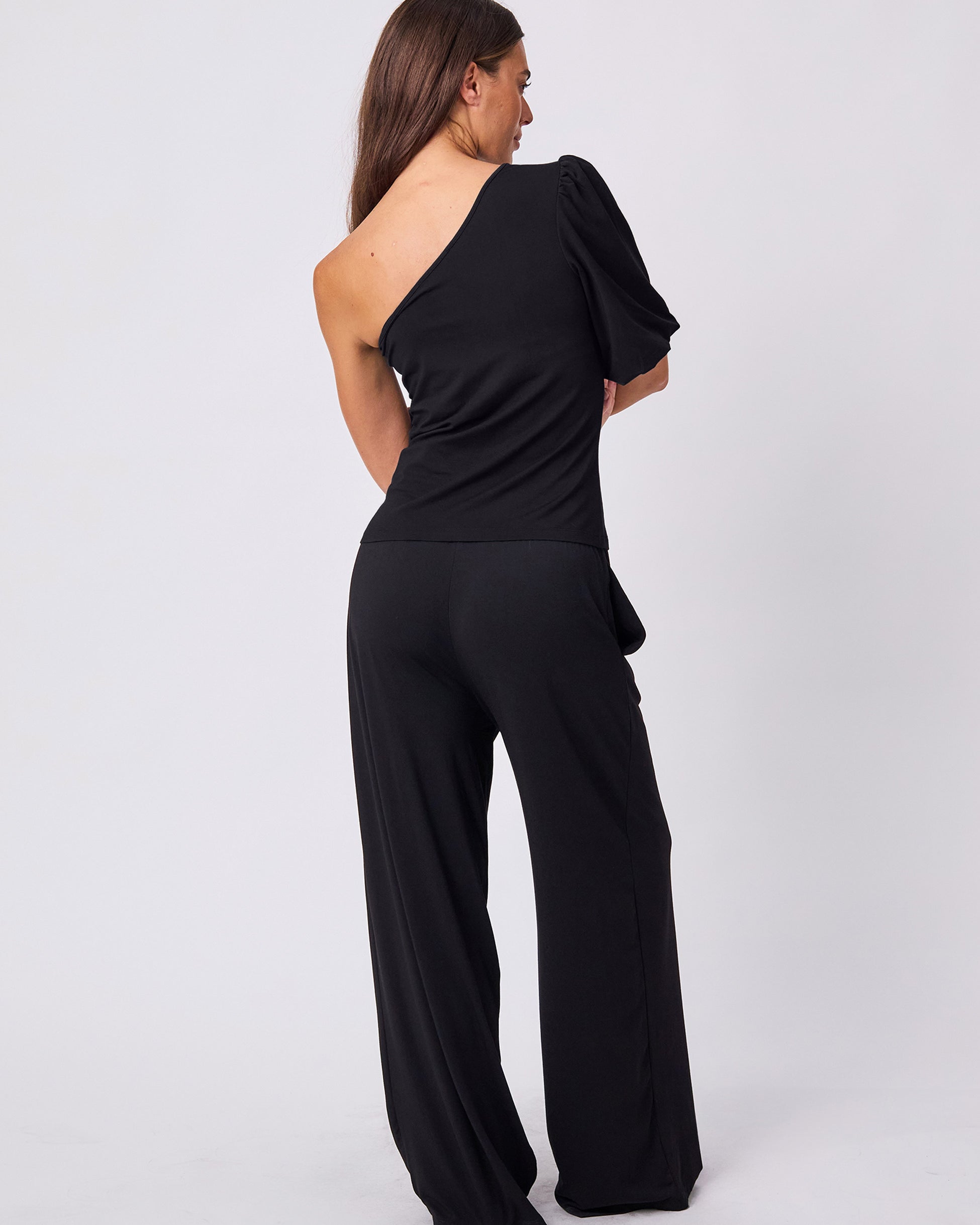 One Shoulder Bell Sleeve Top - Black