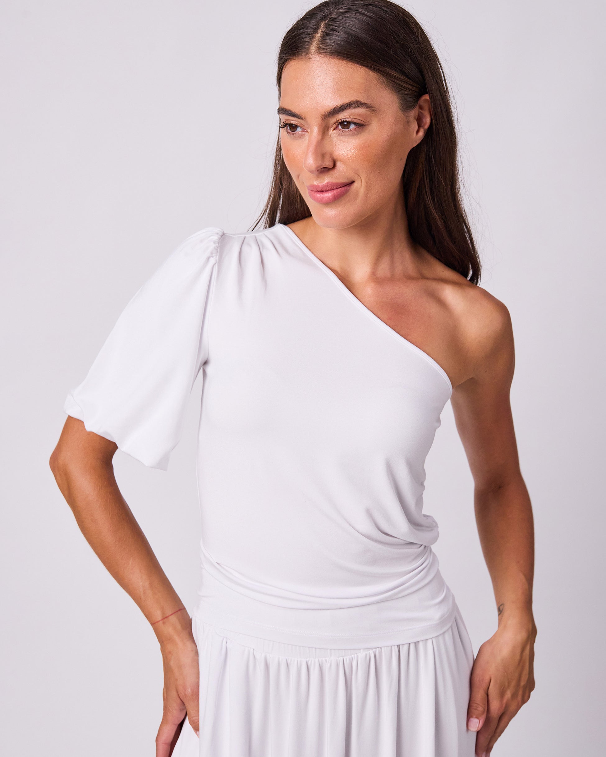 One Shoulder Bell Sleeve Top - White