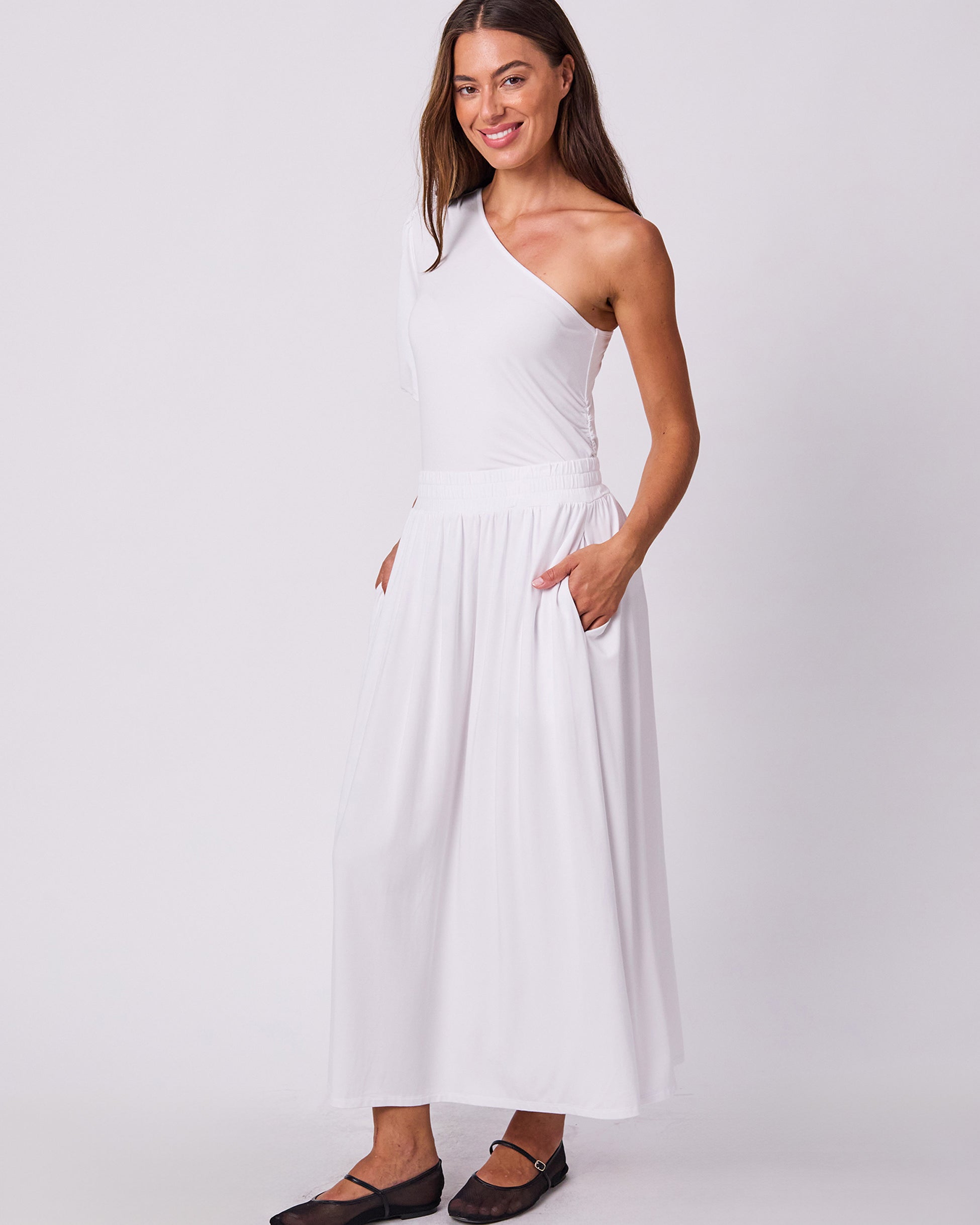 One Shoulder Bell Sleeve Top - White