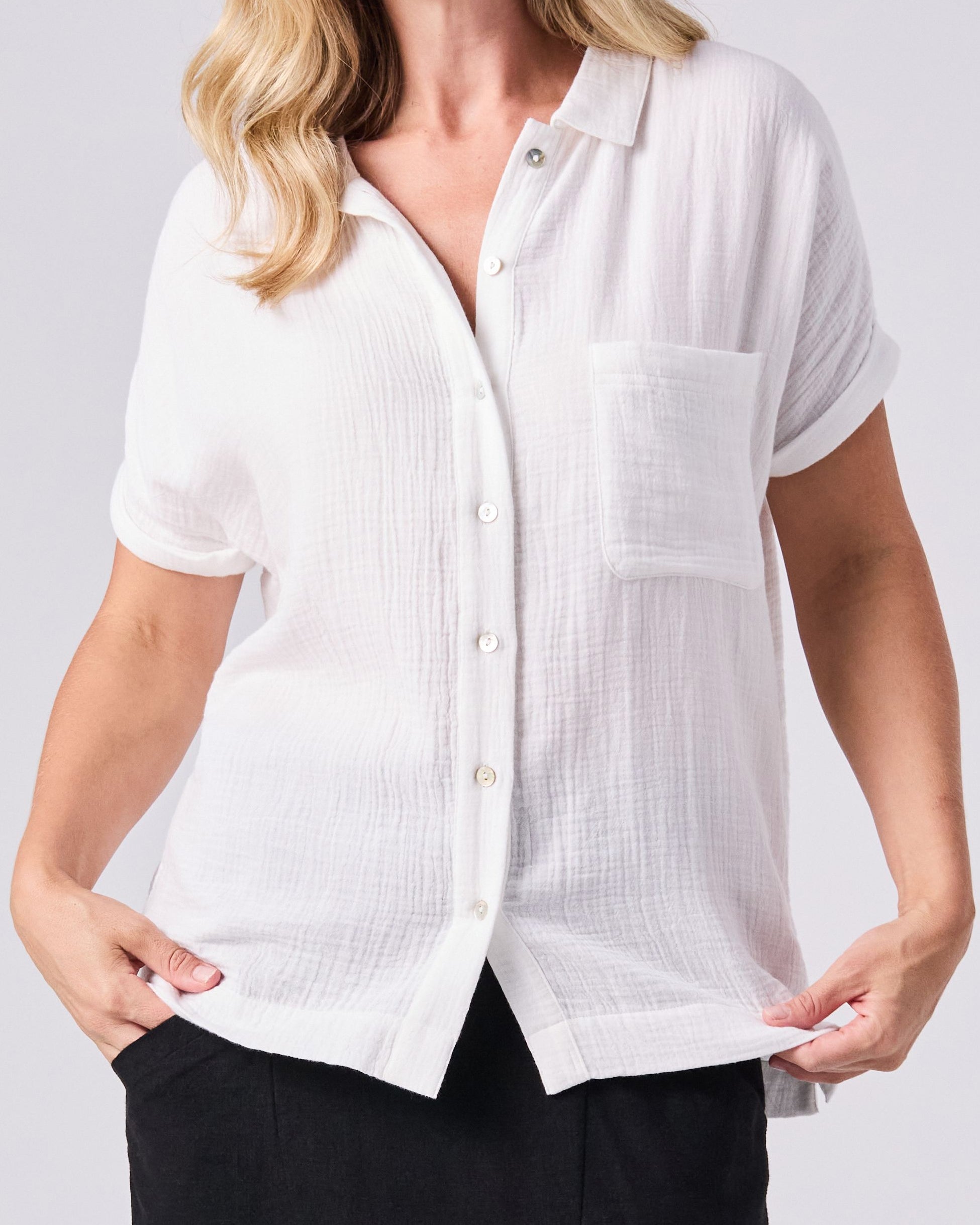 Textured Cheesecloth Shirt - White