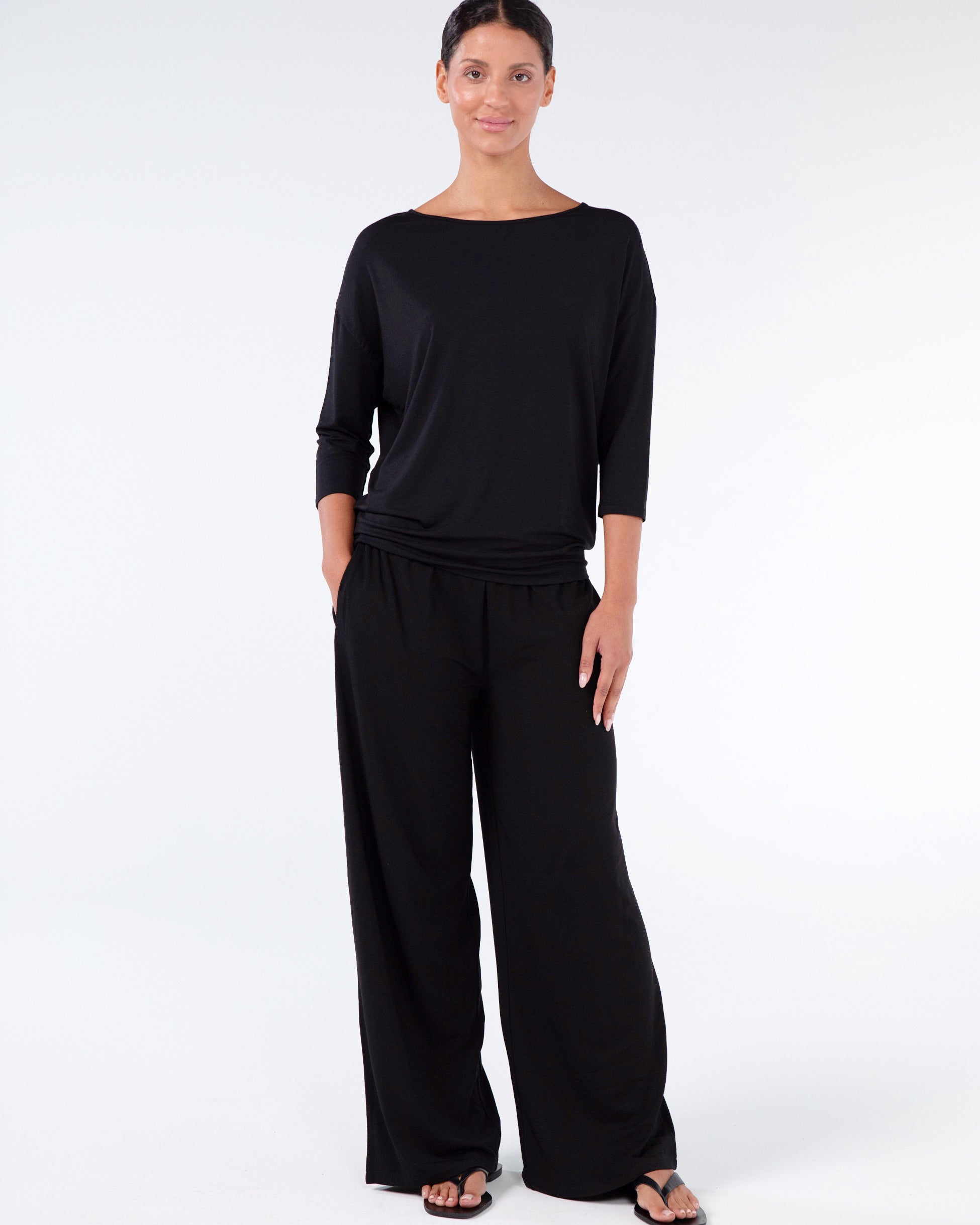 Modal Luxe Layer Tee 3/4 Sleeve - Black