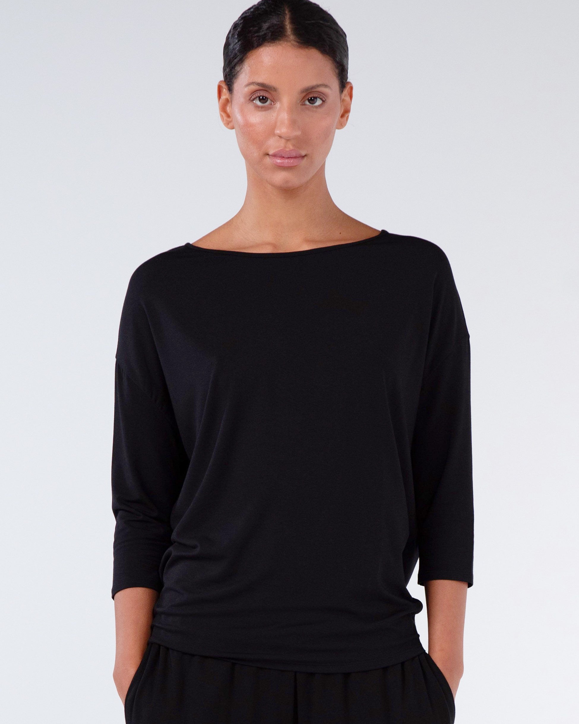 Modal Luxe Layer Tee 3/4 Sleeve - Black