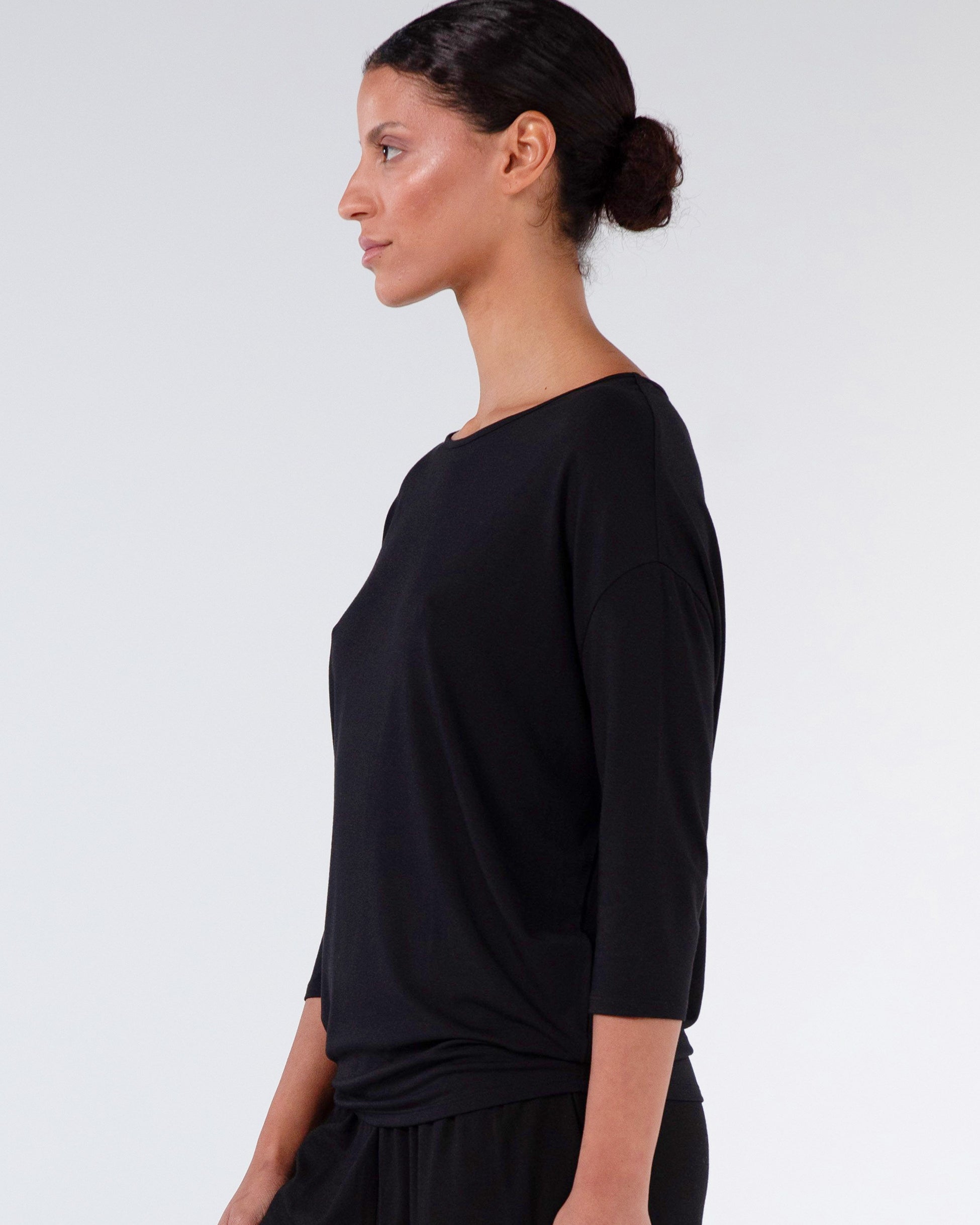Modal Luxe Layer Tee 3/4 Sleeve - Black