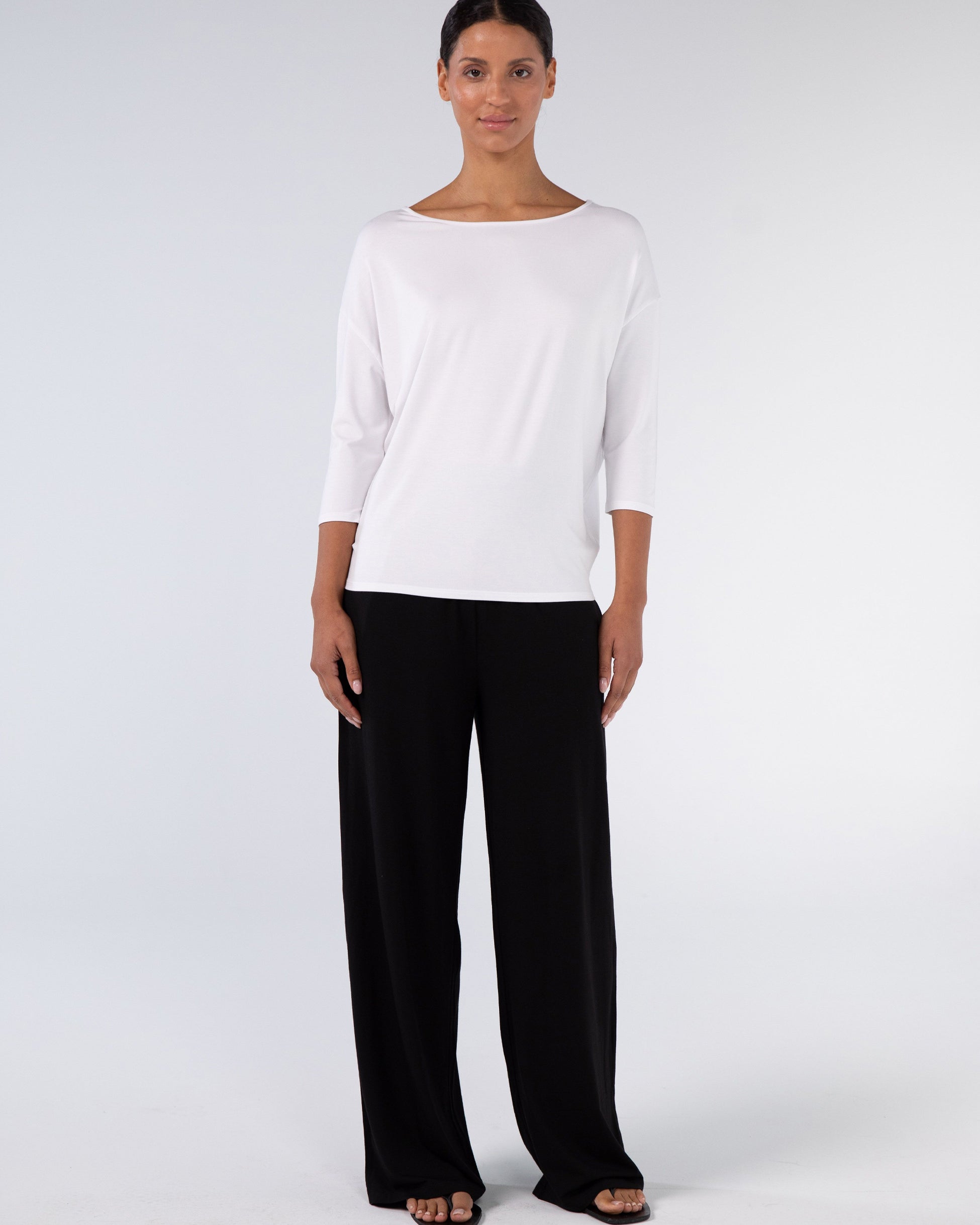 Modal Luxe Layer Tee 3/4 Sleeve - White