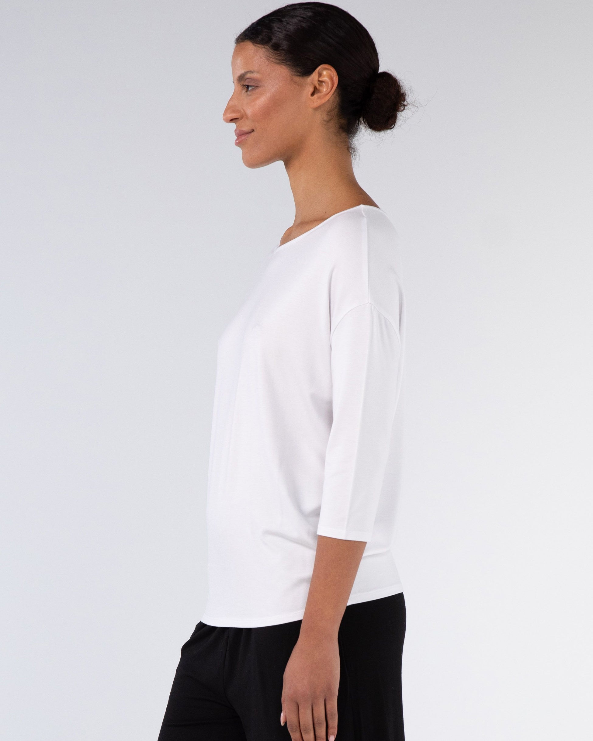 Modal Luxe Layer Tee 3/4 Sleeve - White