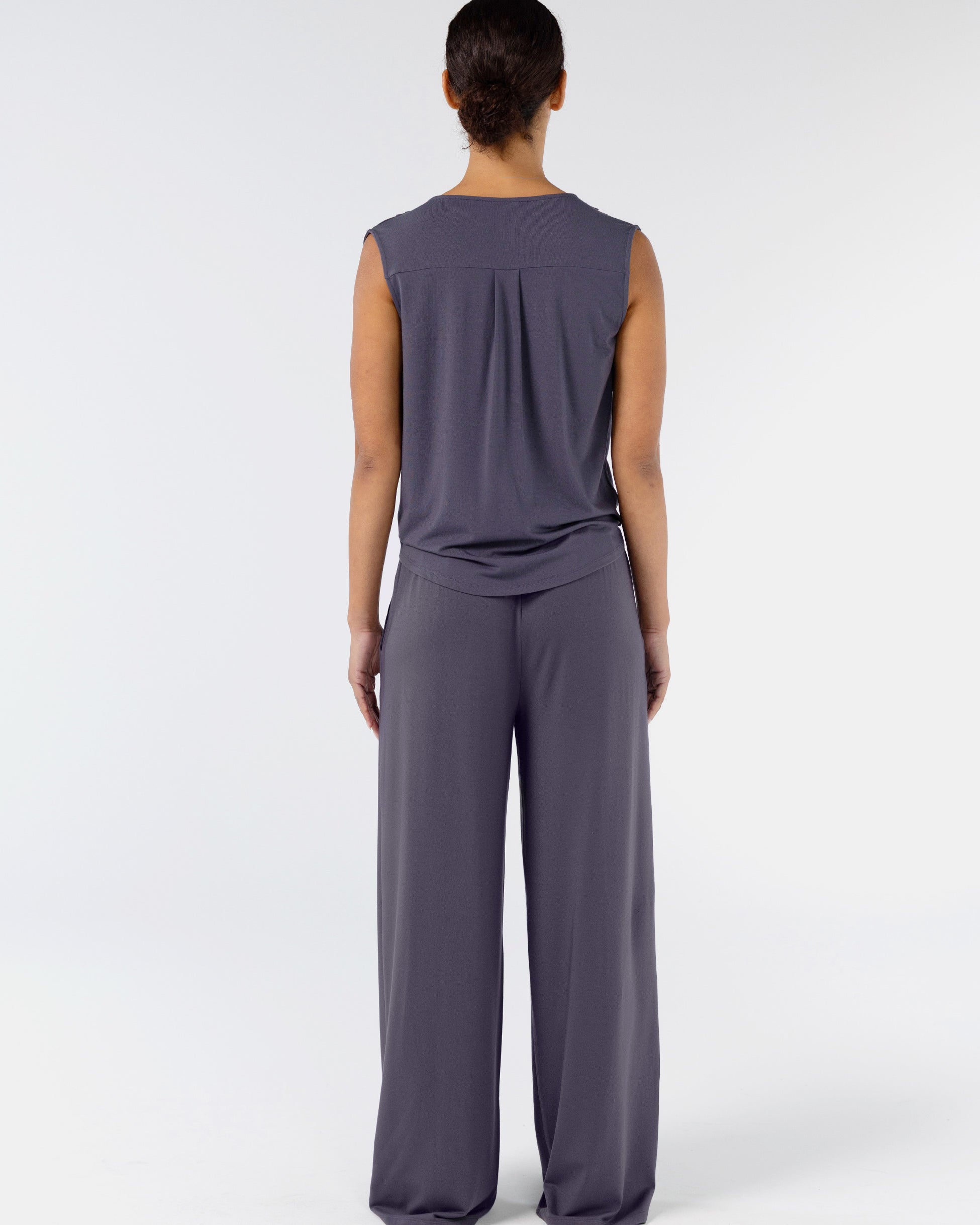 Pleat Front Wide Leg Pants - Charcoal