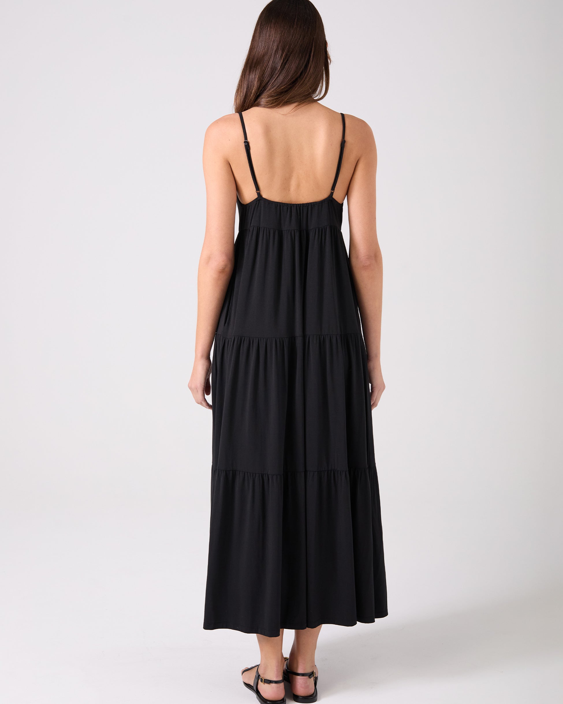 V Neck Gypsy Dress - Black