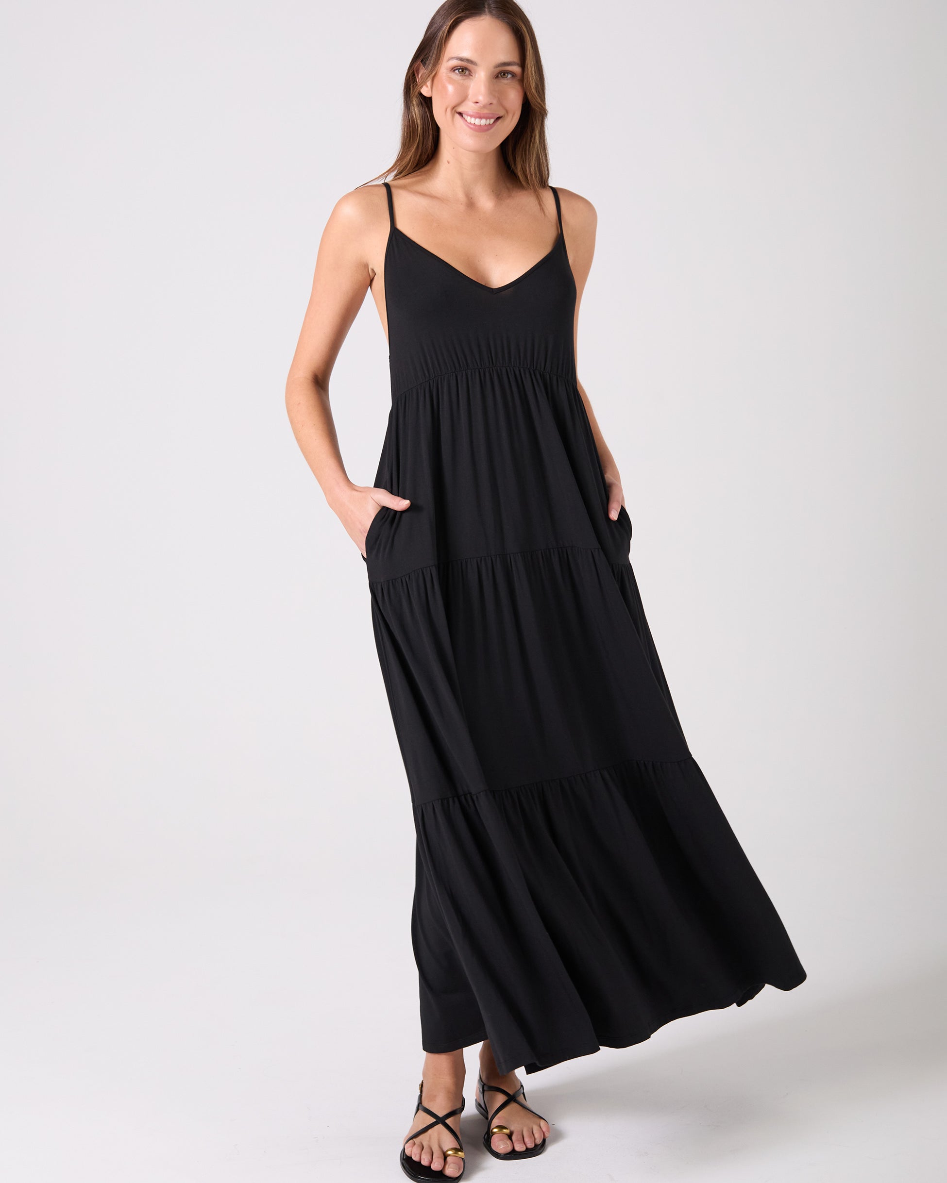 V Neck Gypsy Dress - Black