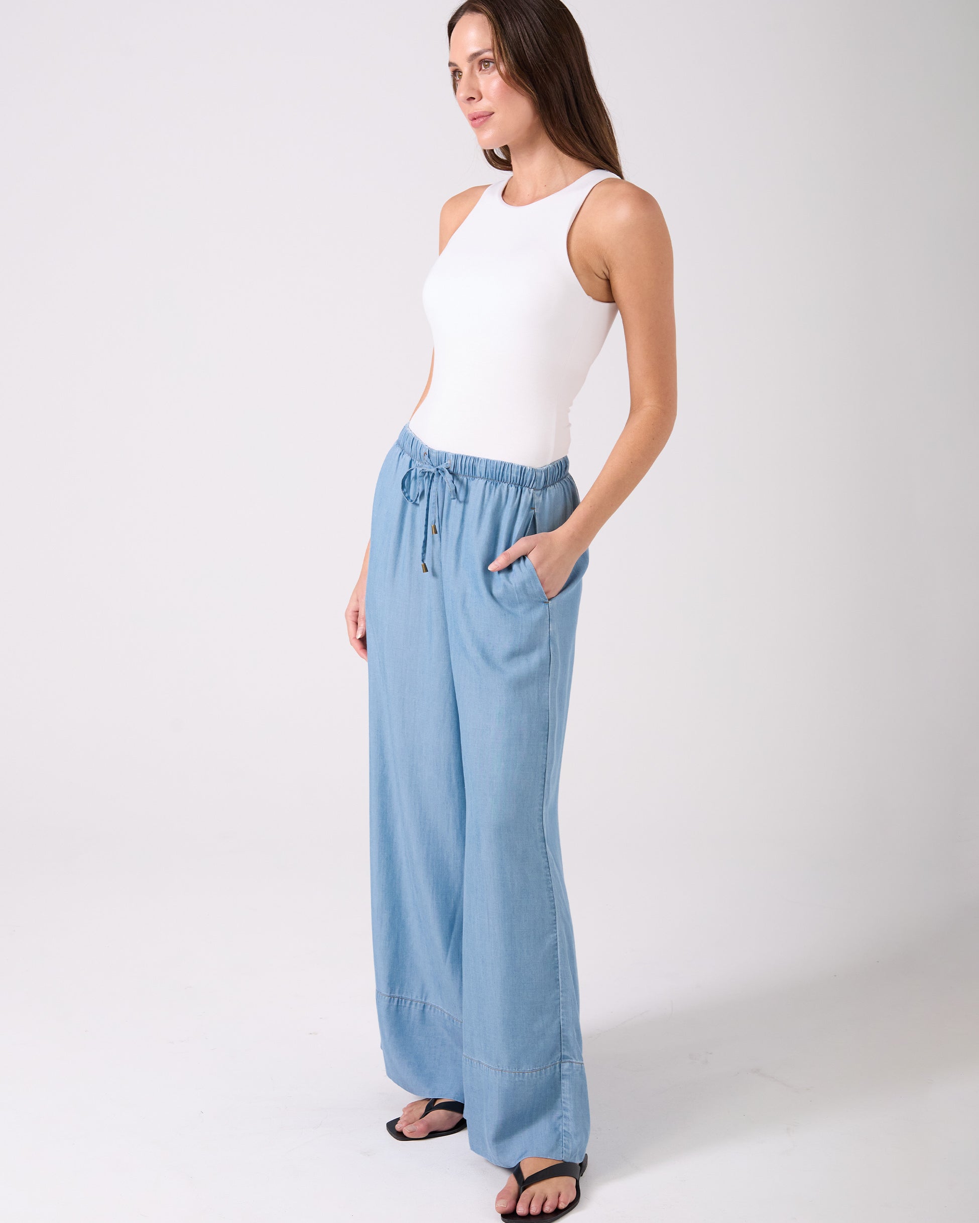 Denim Tencel Palazzo Pant - Light Denim