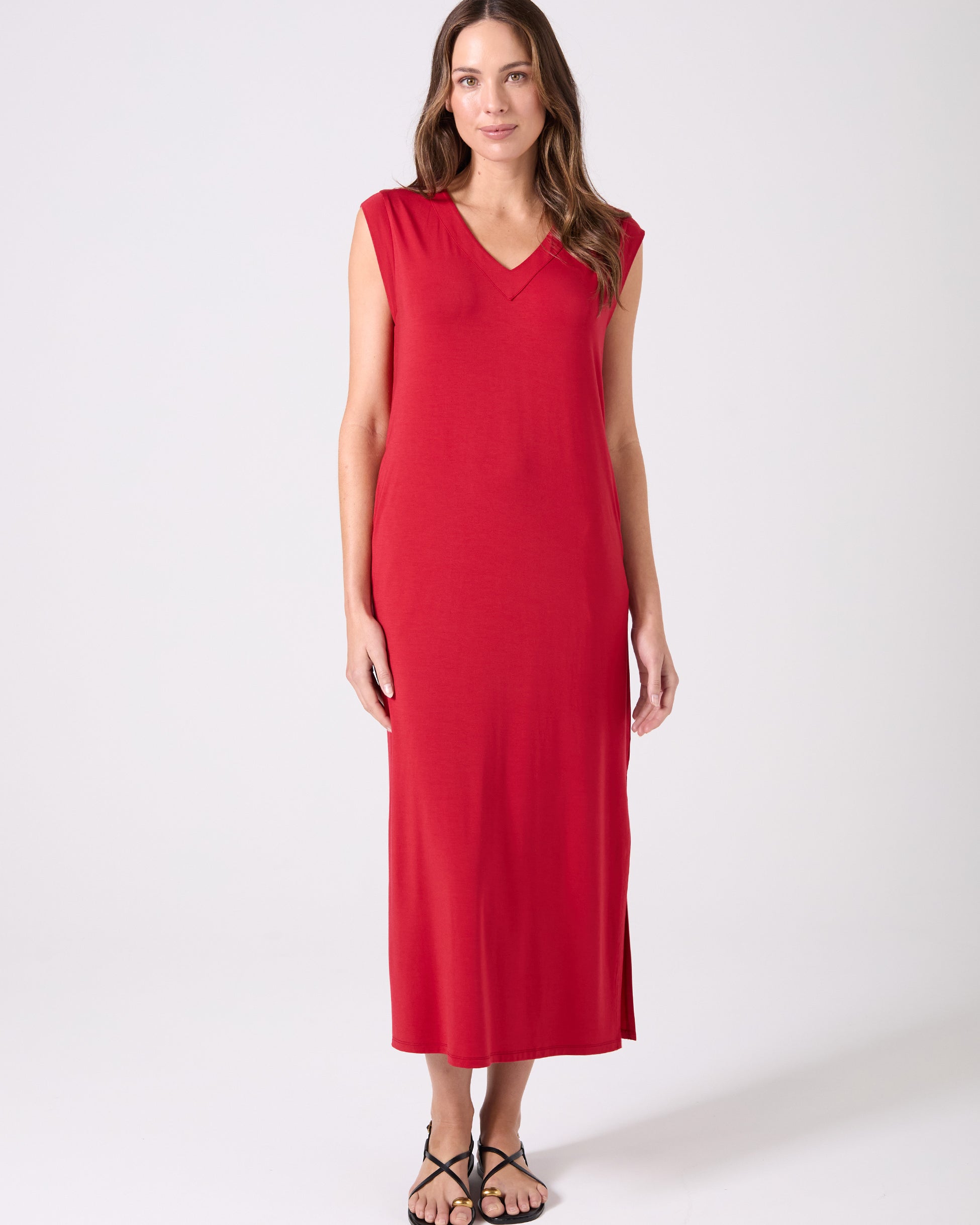 Everly V Neck Maxi Dress - Cherry