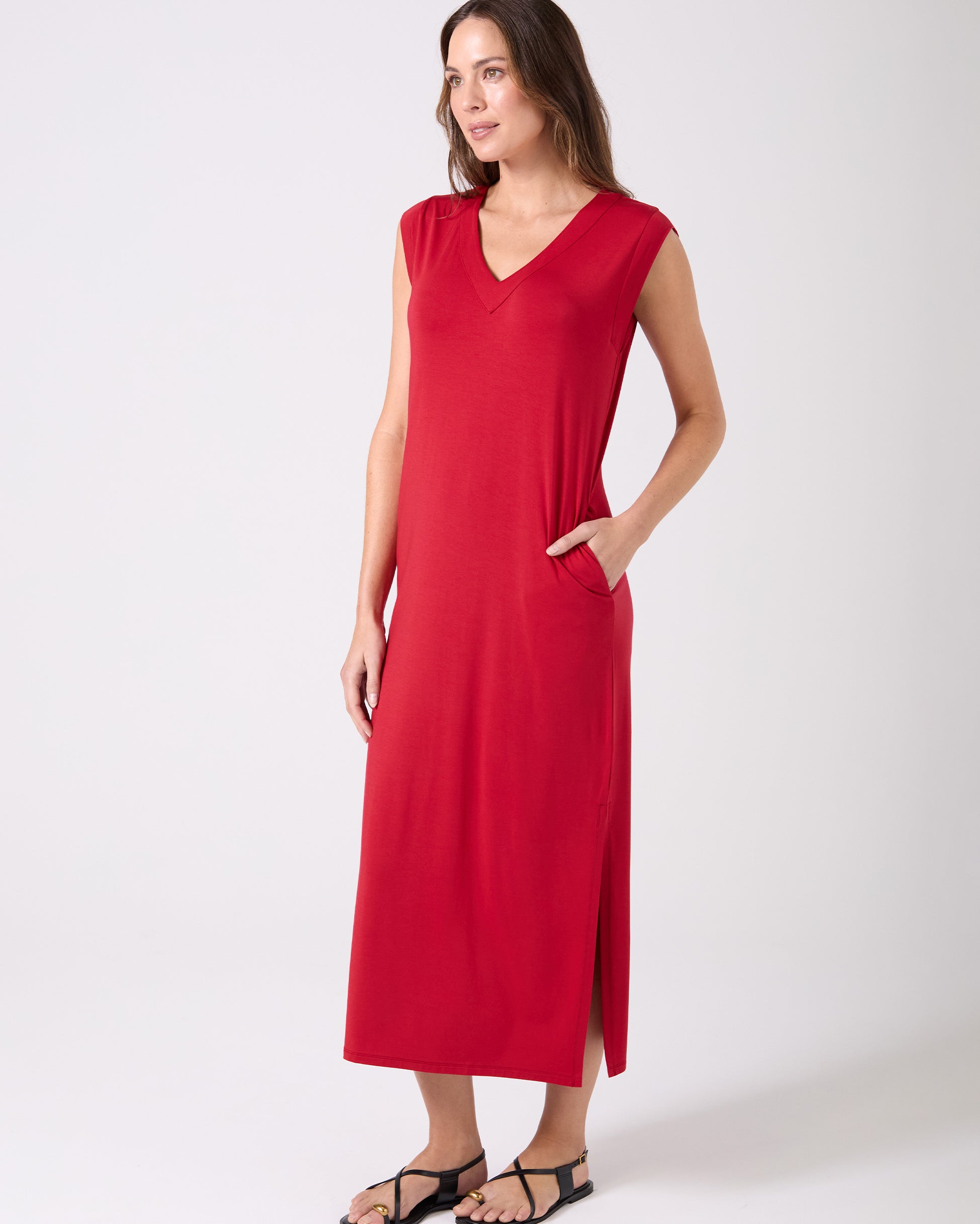Everly V Neck Maxi Dress - Cherry