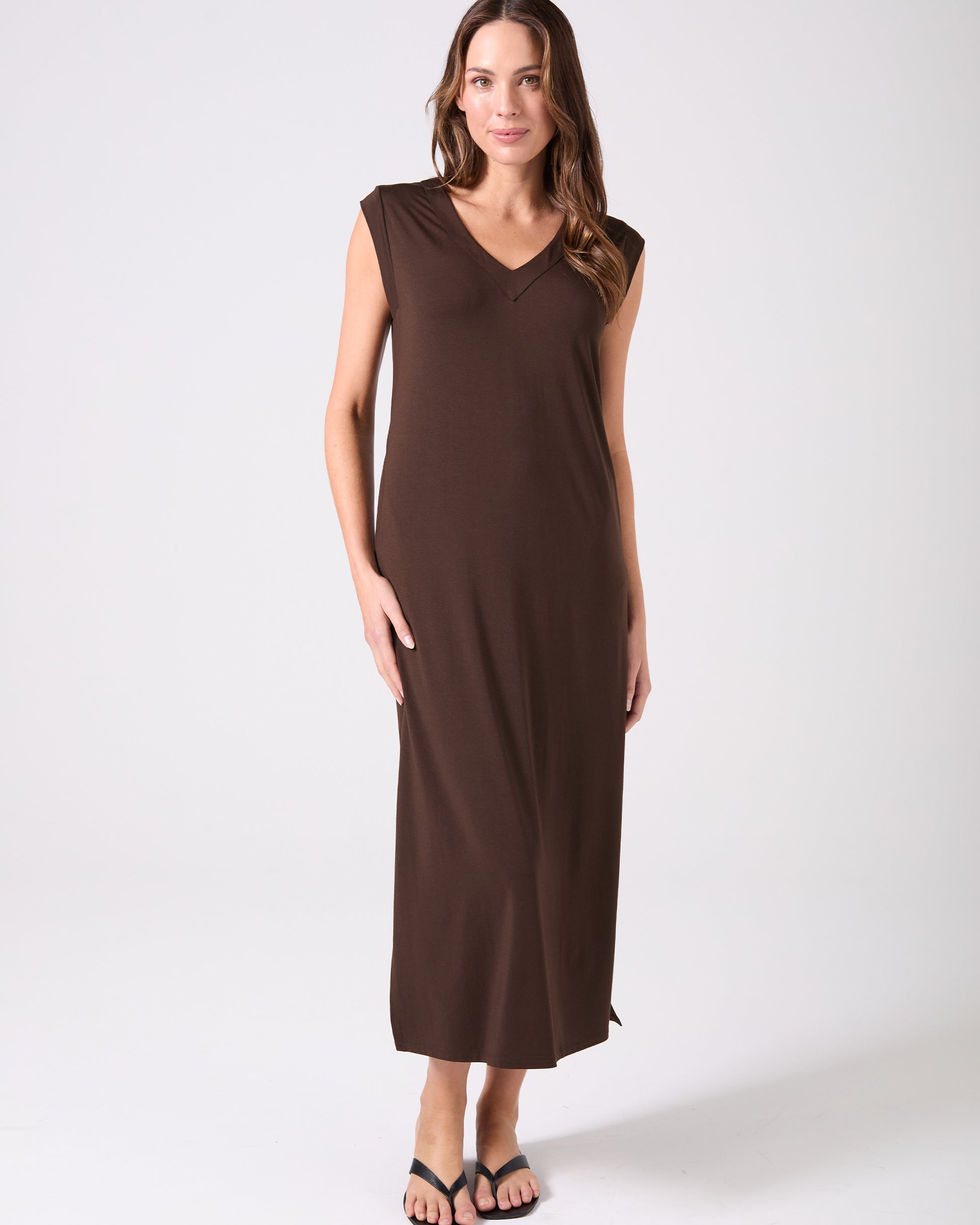 Everly V Neck Maxi Dress - Coffee Bean