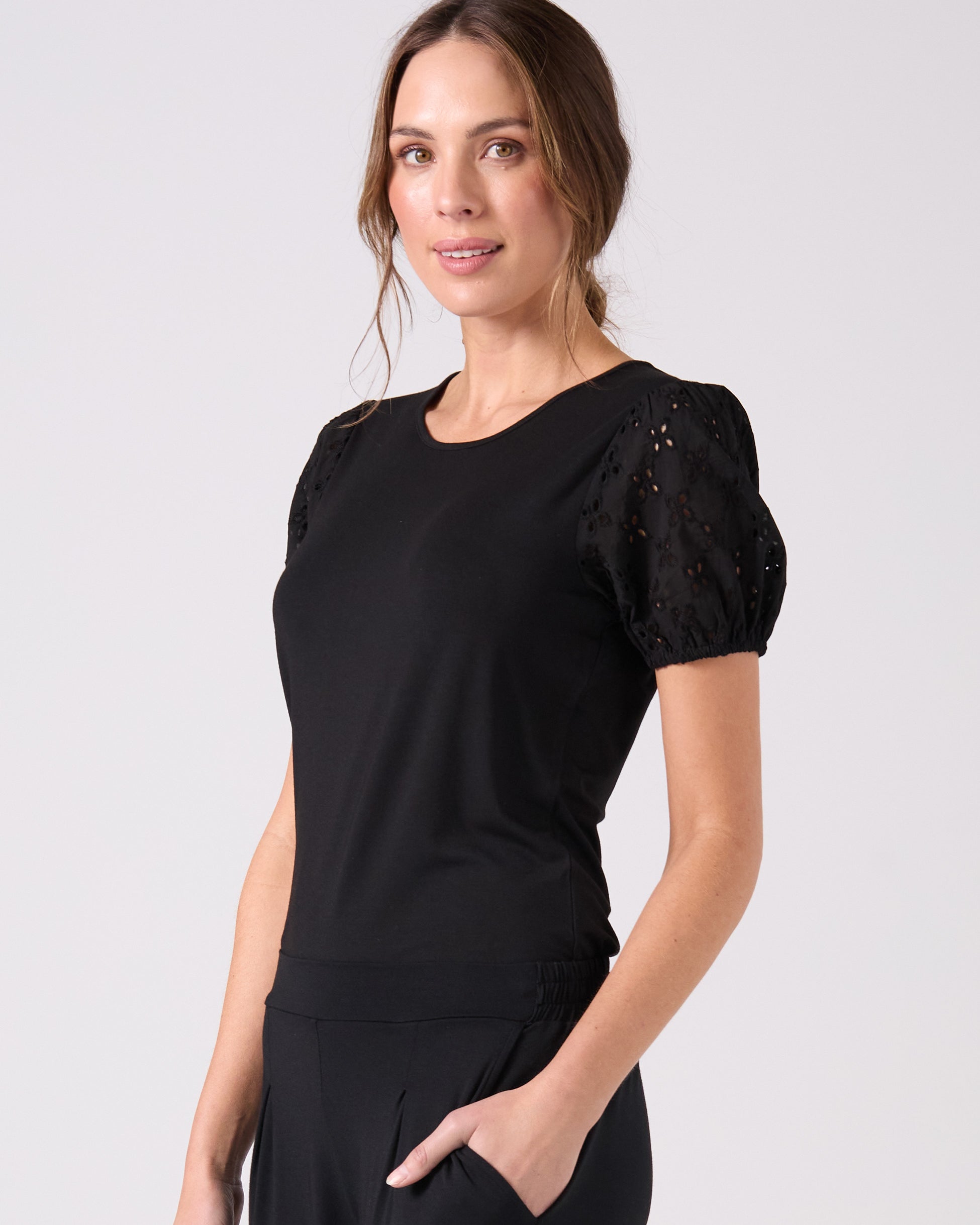 Broderie Anglaise Top - Black