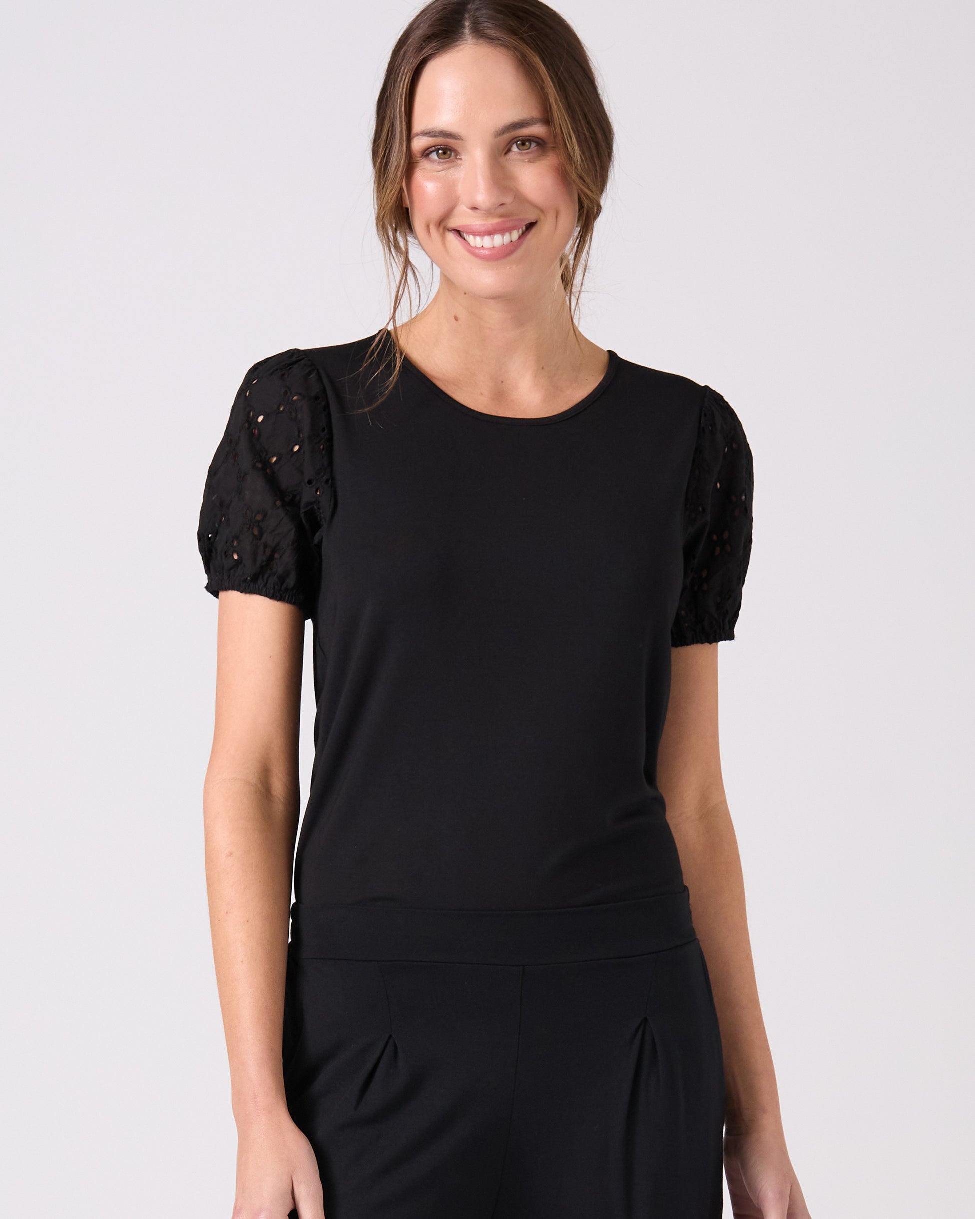 Broderie Anglaise Top - Black