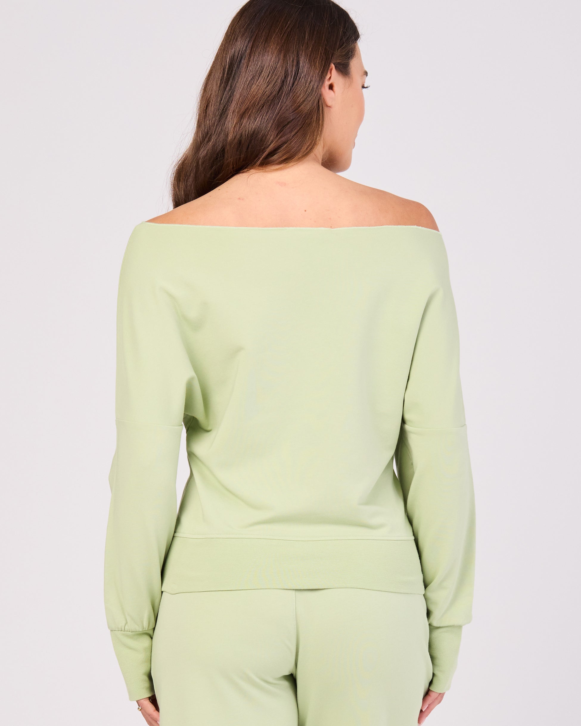 French Terry Off Shoulder Sweatshirt - Matcha Green