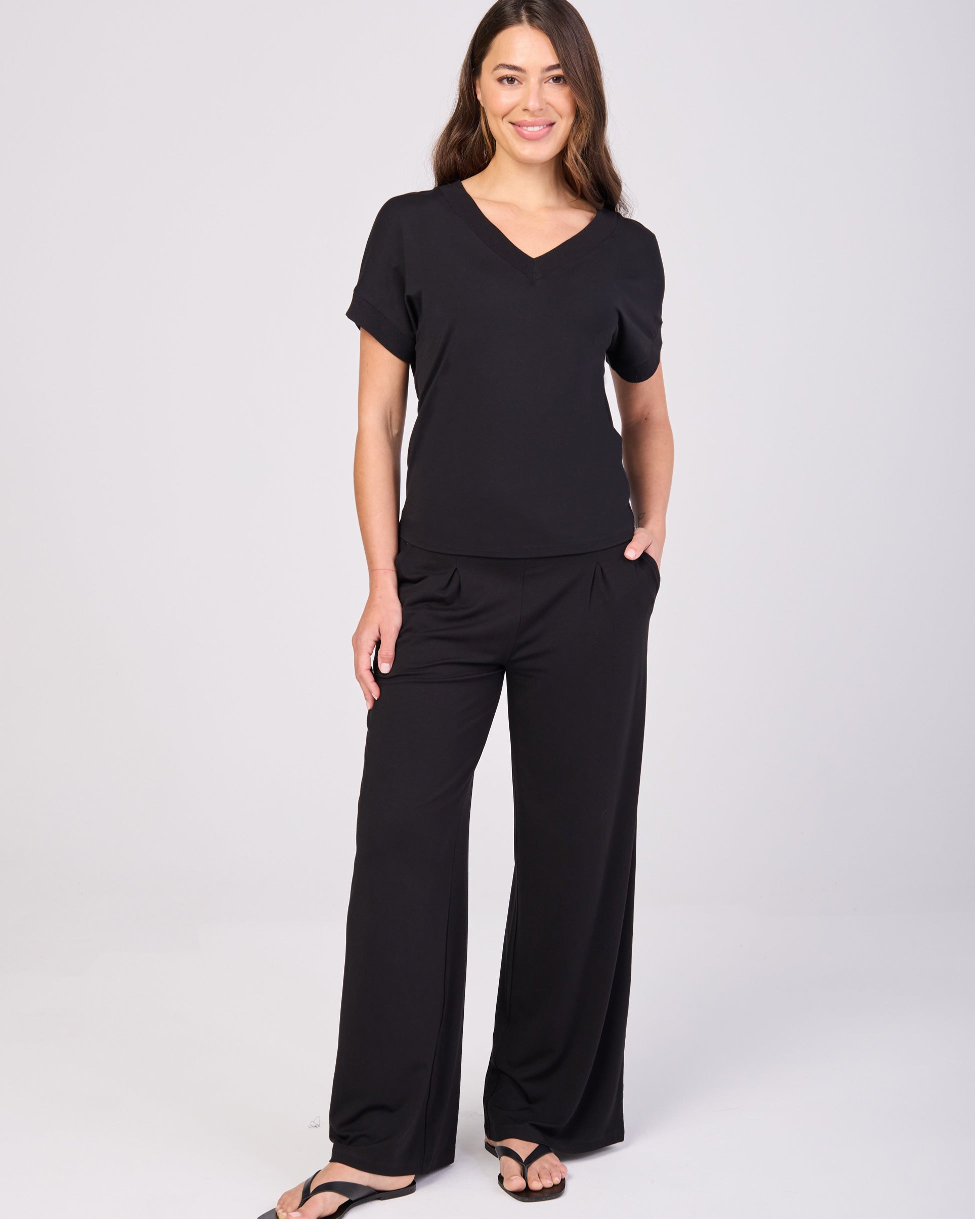 Simone V Neck Top- Black