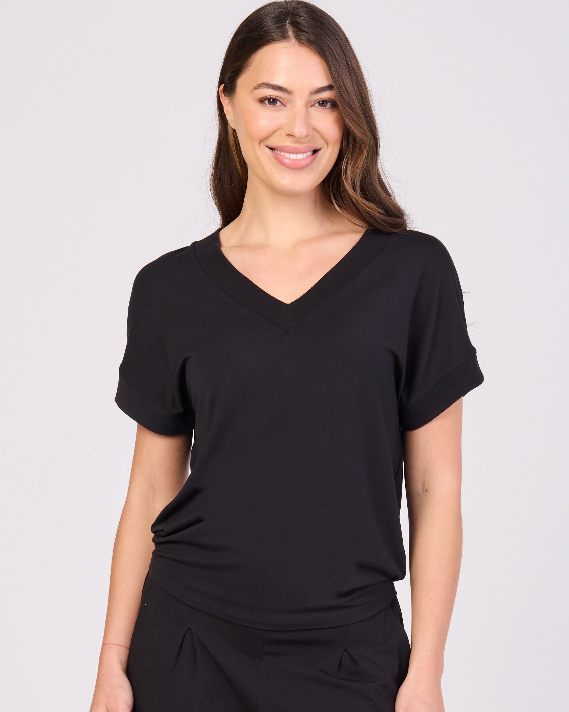 Simone V Neck Top- Black