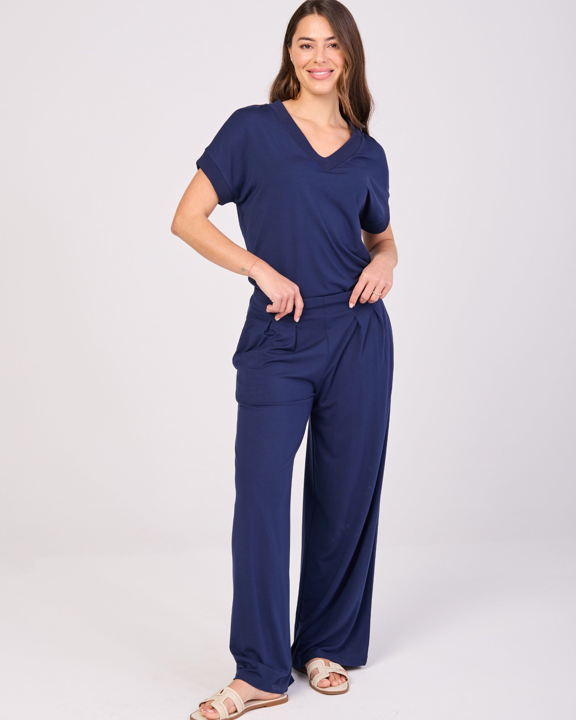 Simone V Neck Top- Navy