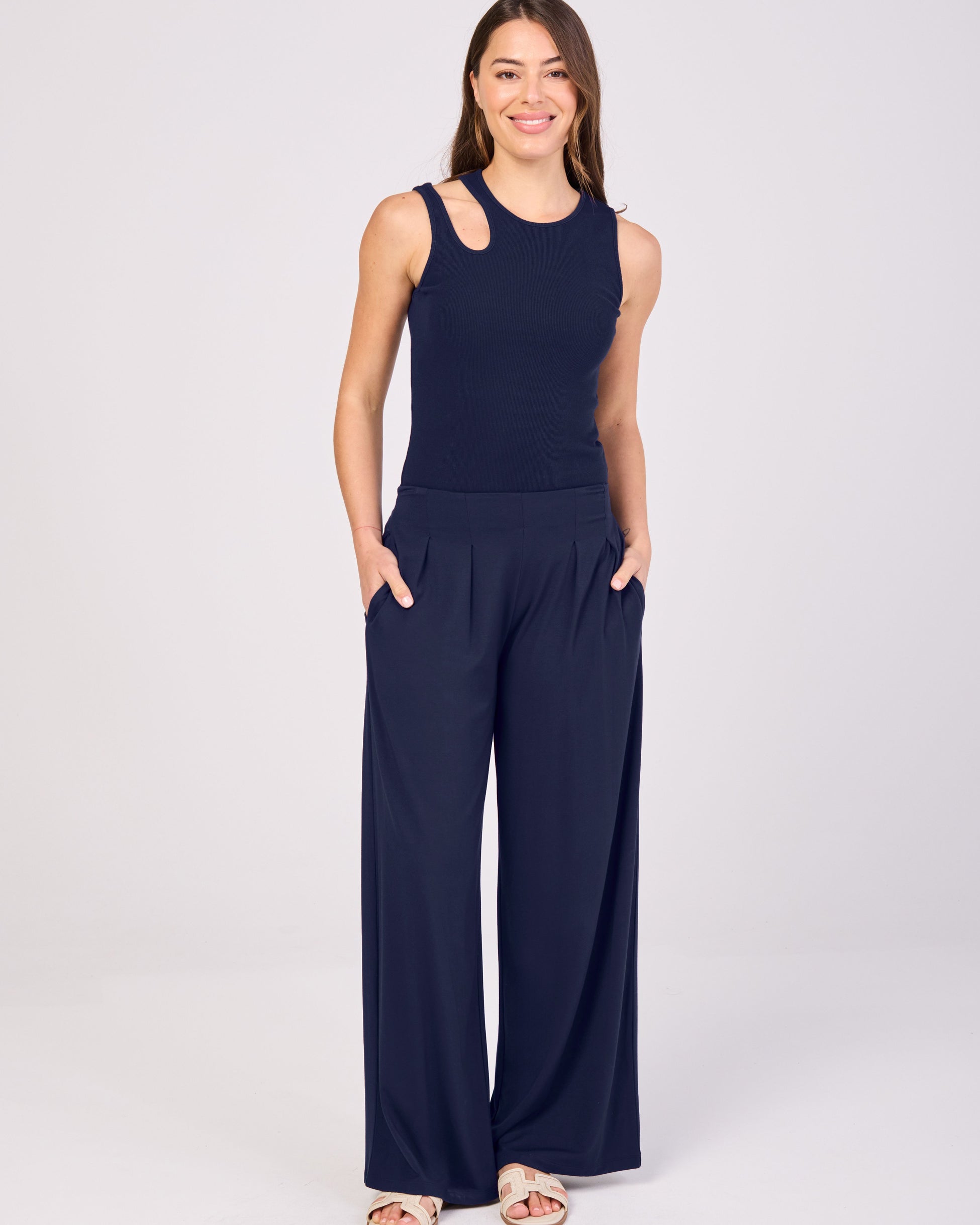 Emery Wide Leg Pants - Navy