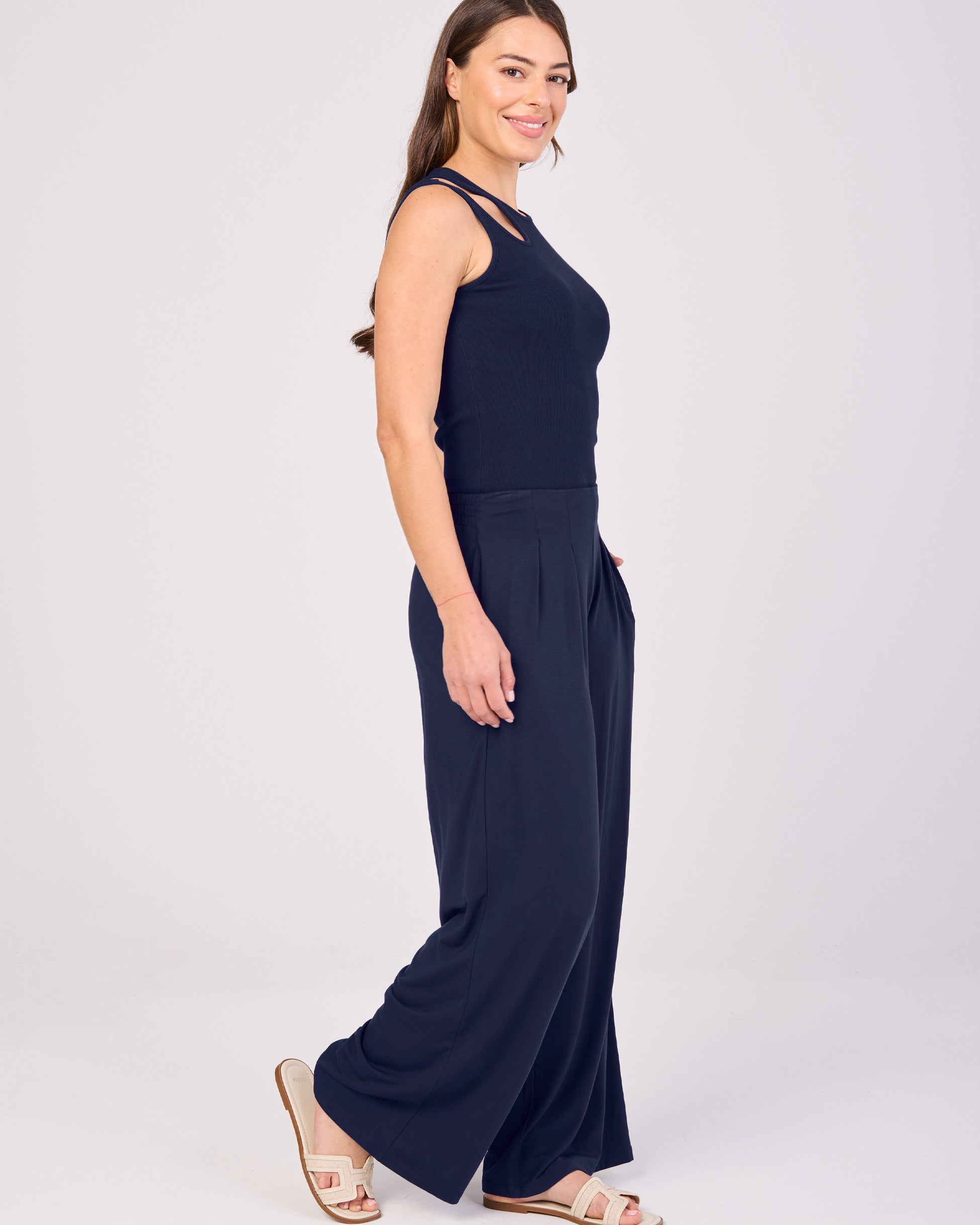 Emery Wide Leg Pants - Navy