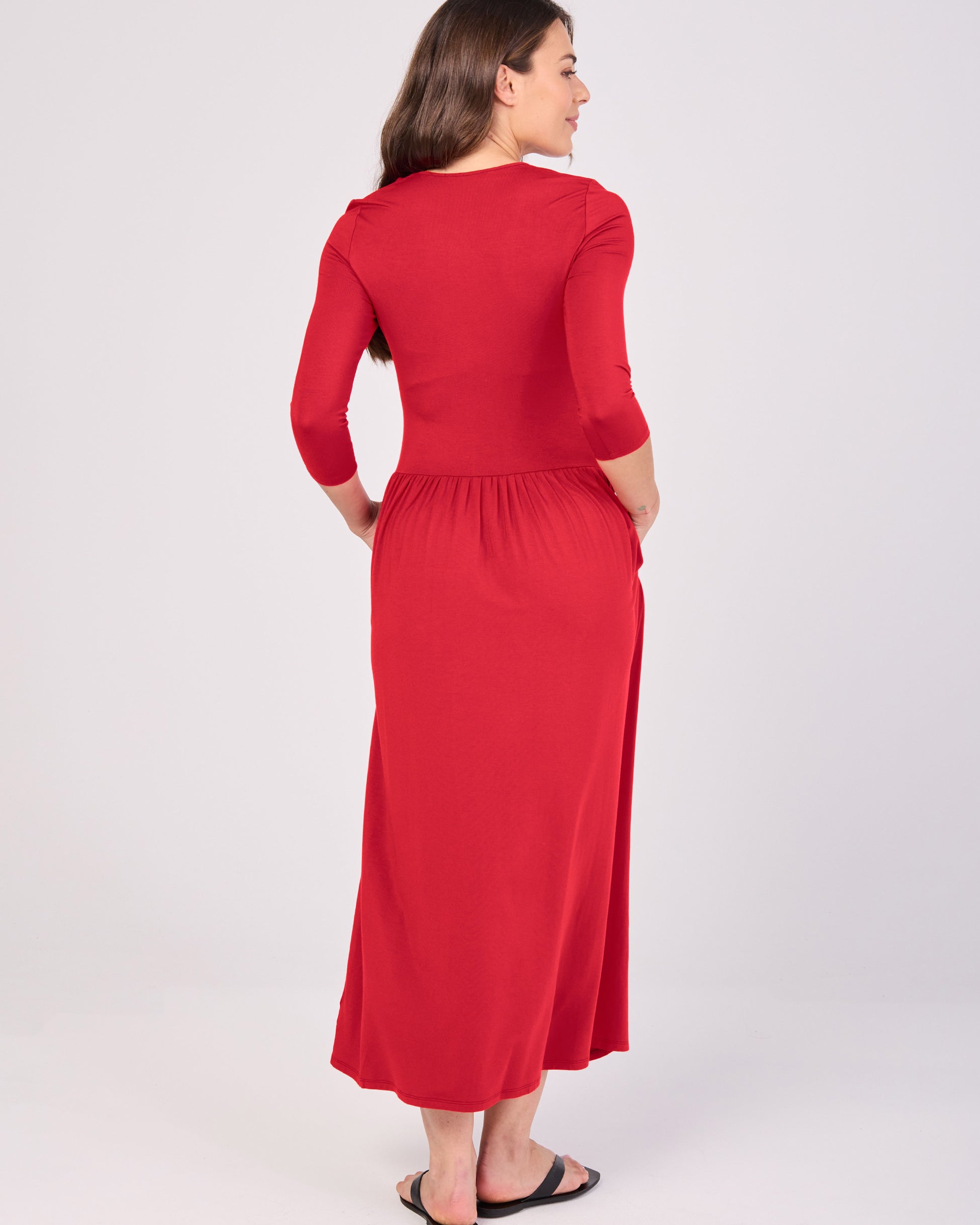 7/8 Sleeve Essential Maxi Dress - Cherry