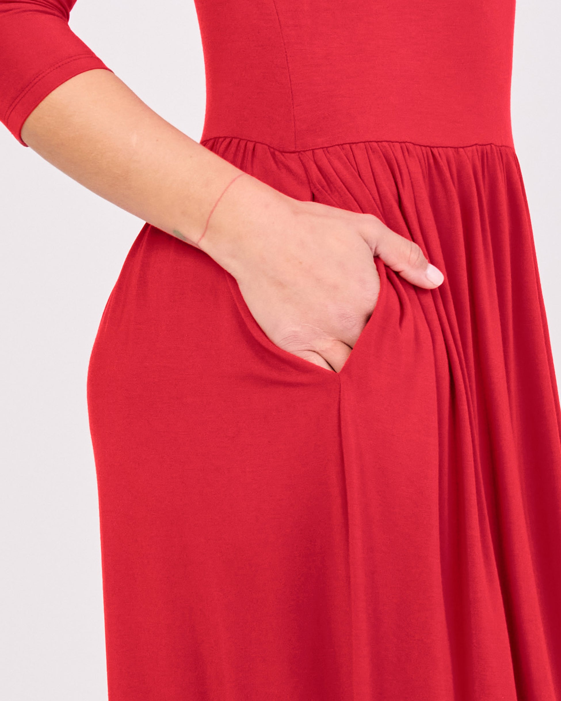 7/8 Sleeve Essential Maxi Dress - Cherry