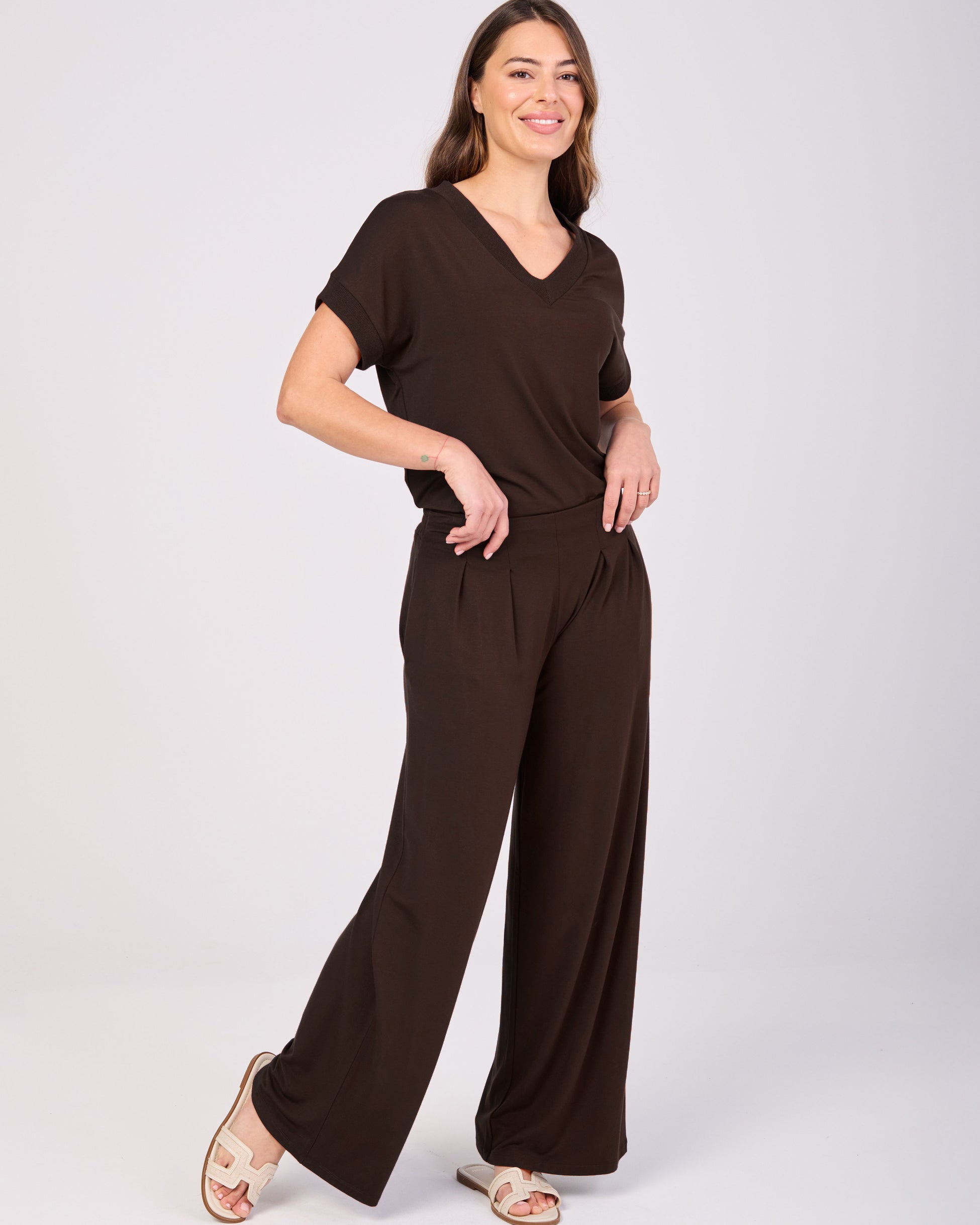 Emery Wide Leg Pants - Coffee Bean