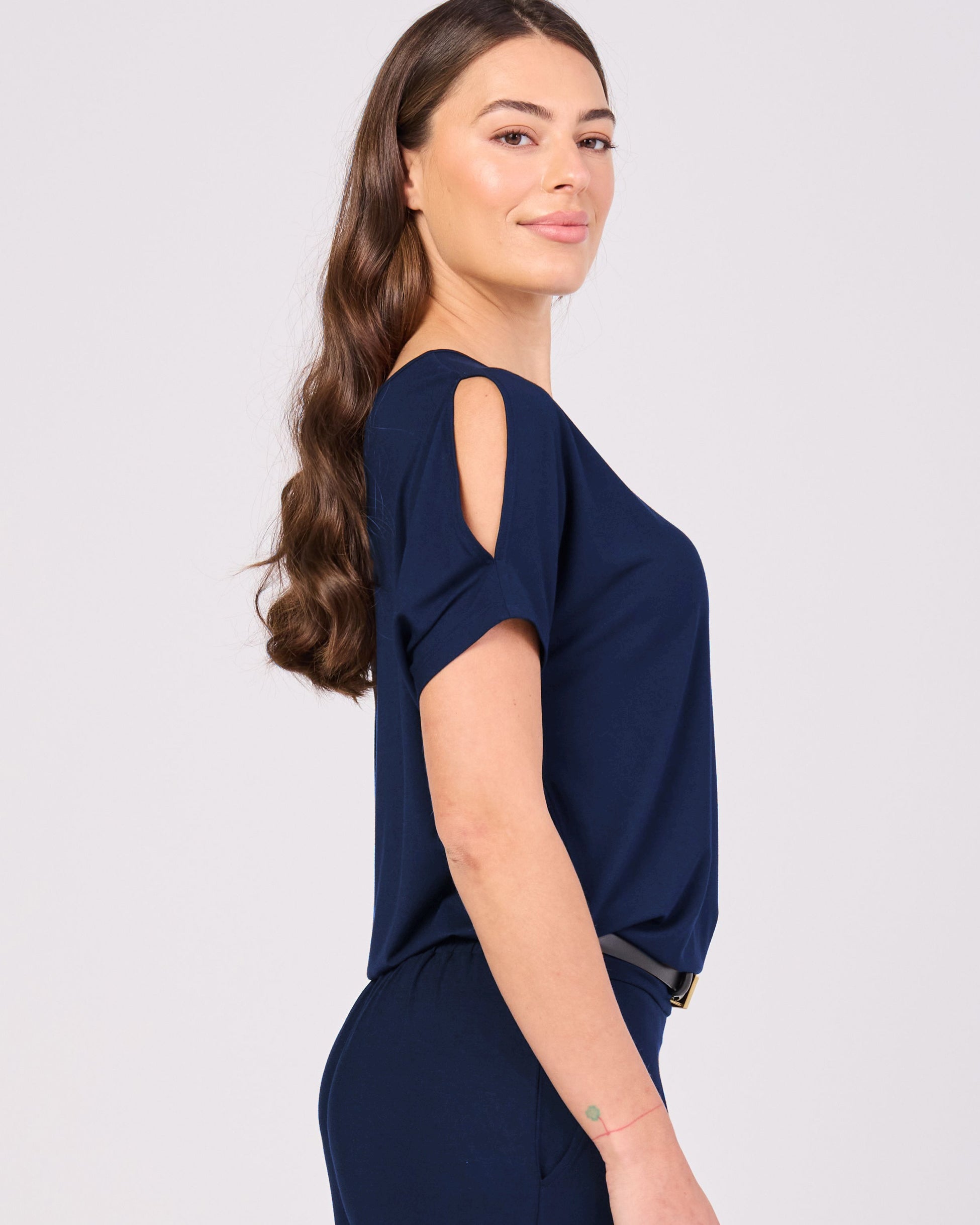 Keyhole Sleeve Luxe Tee - Navy