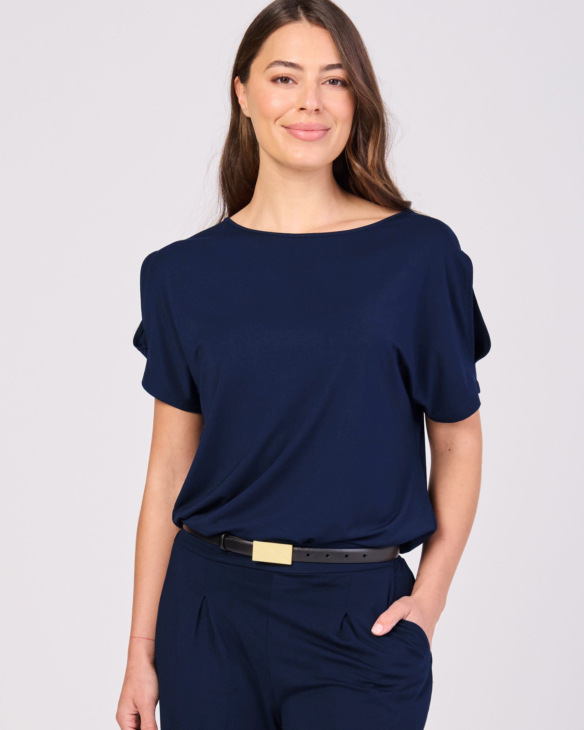 Keyhole Sleeve Luxe Tee - Navy