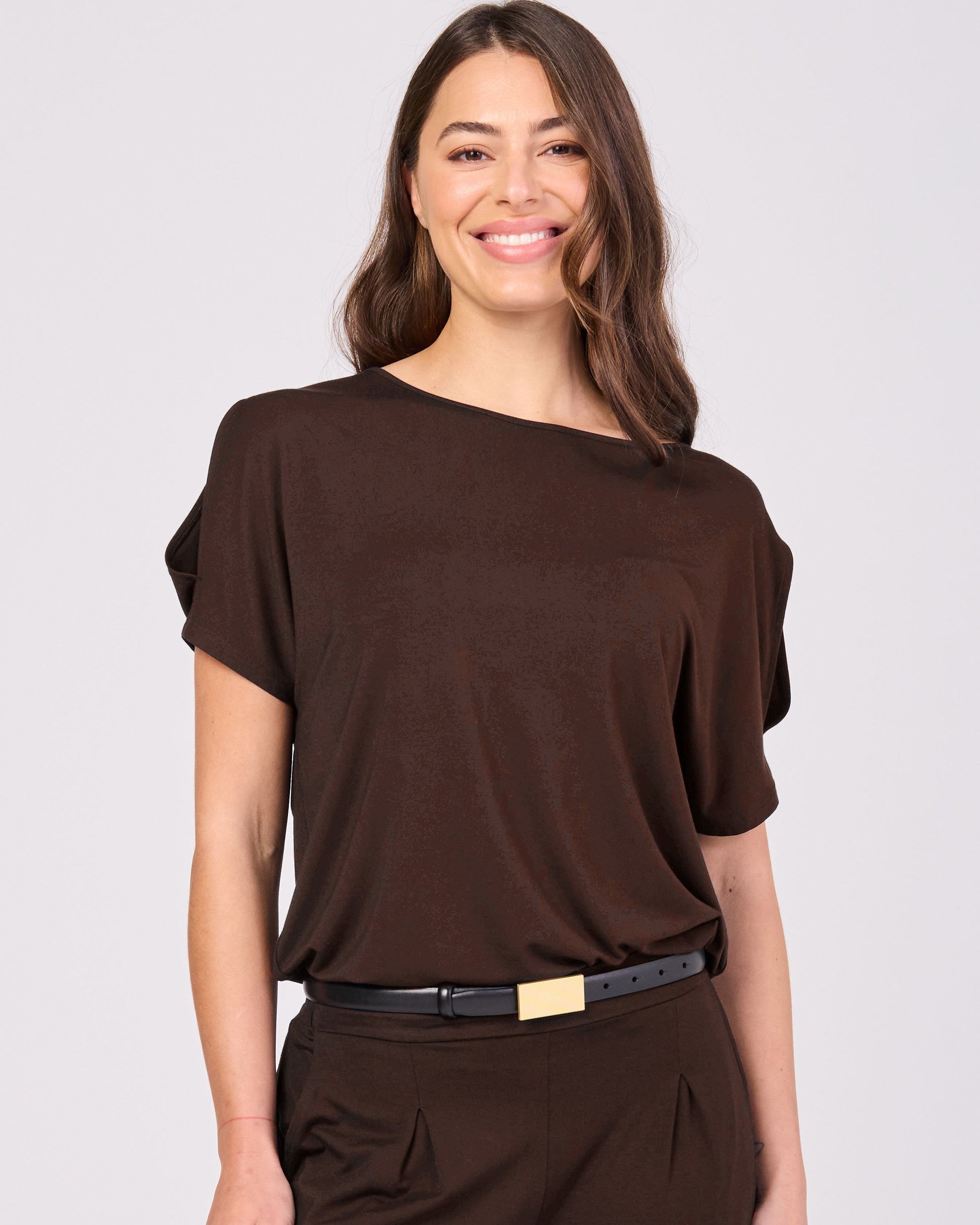 Keyhole Sleeve Luxe Tee - Coffee Bean