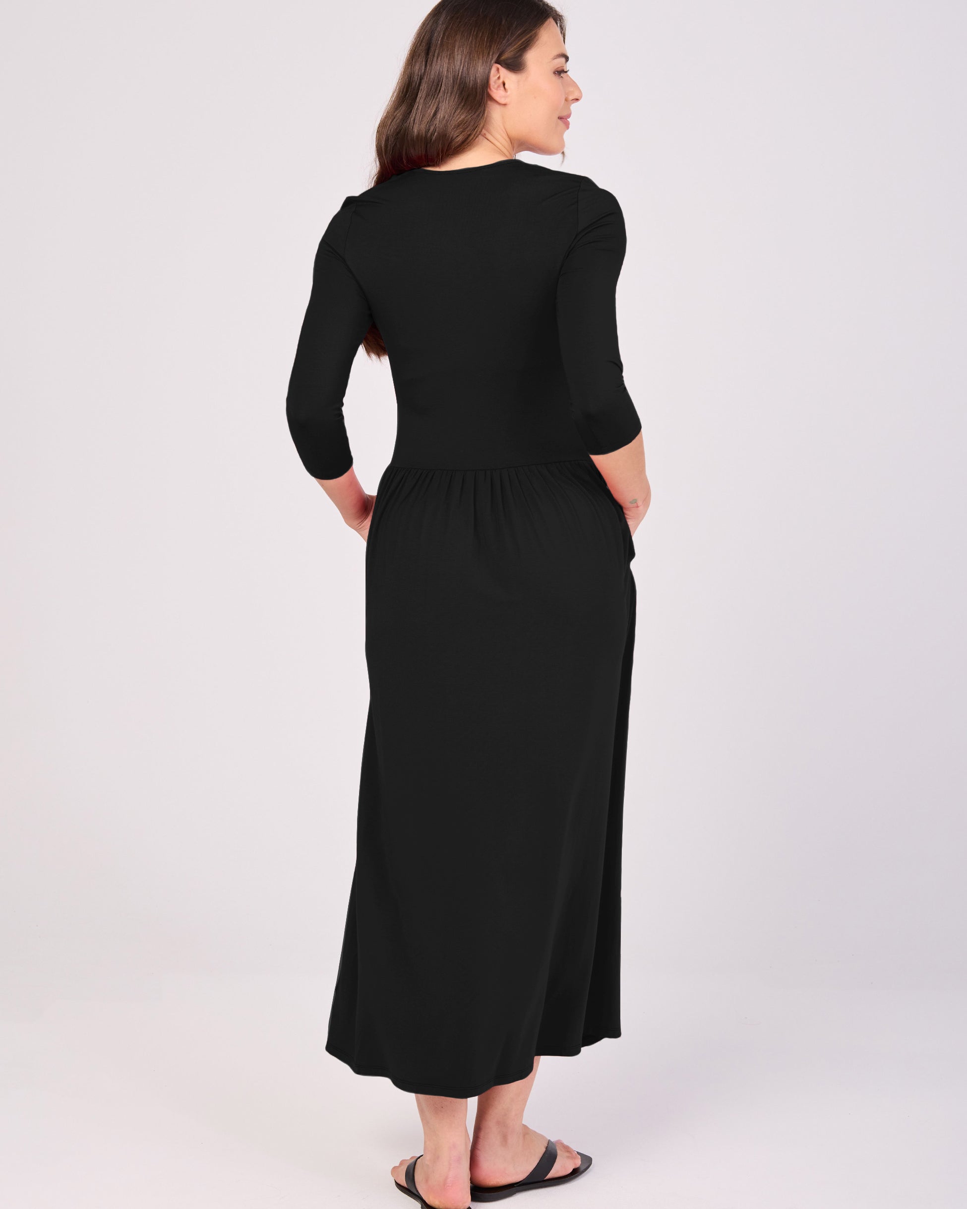 7/8 Sleeve Essential Maxi Dress Black
