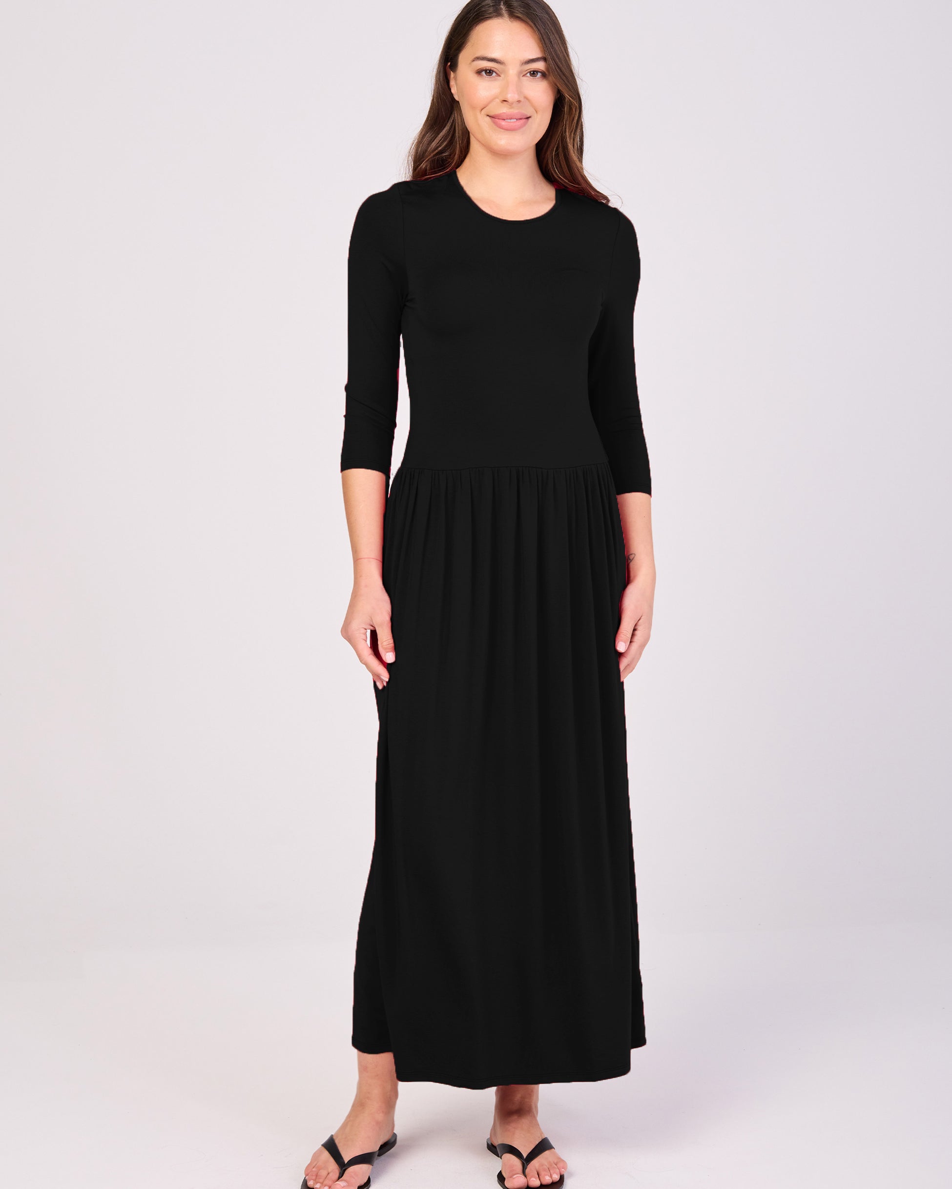 7/8 Sleeve Essential Maxi Dress Black