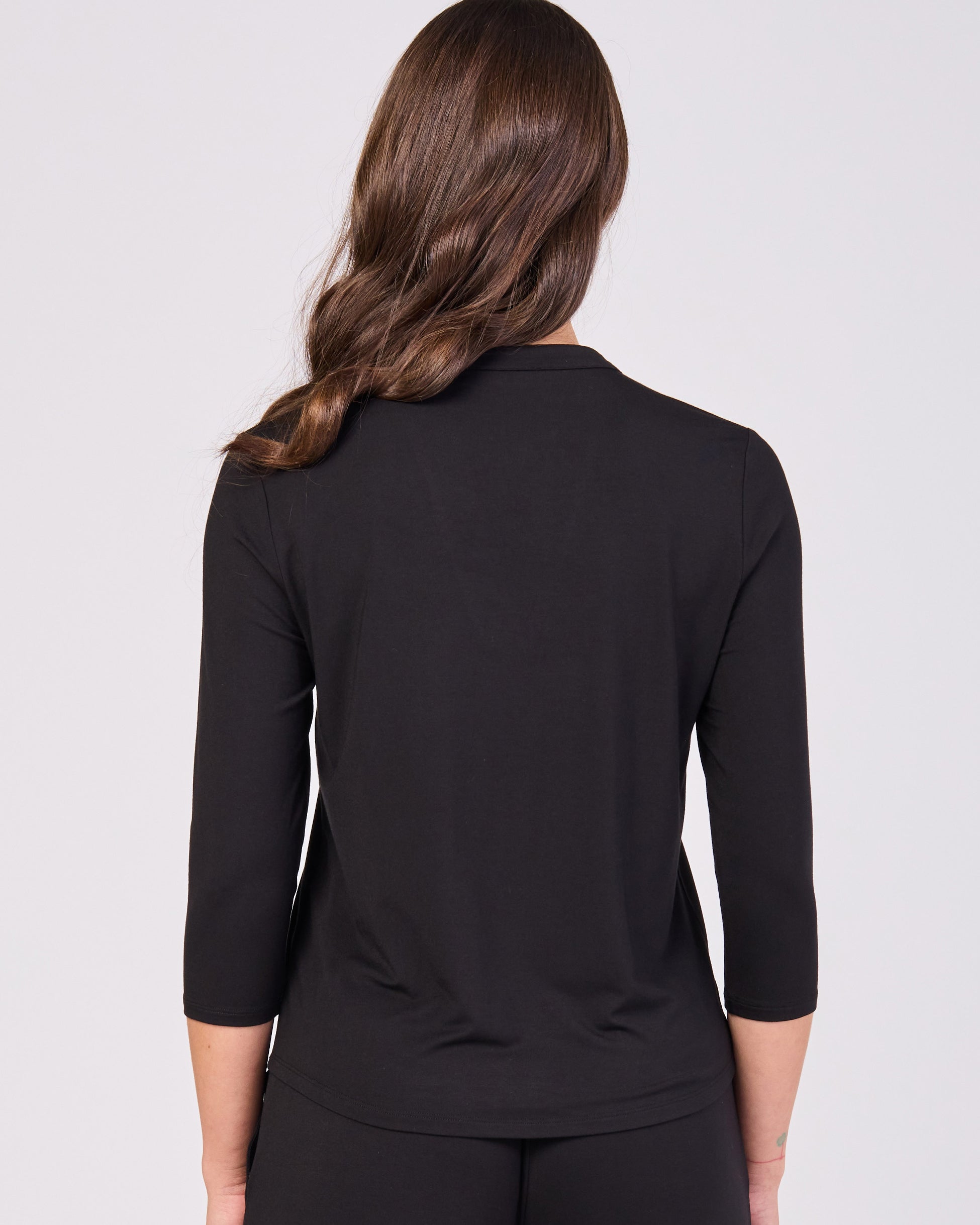 7/8 sleeve Nero Placket Tee- Black