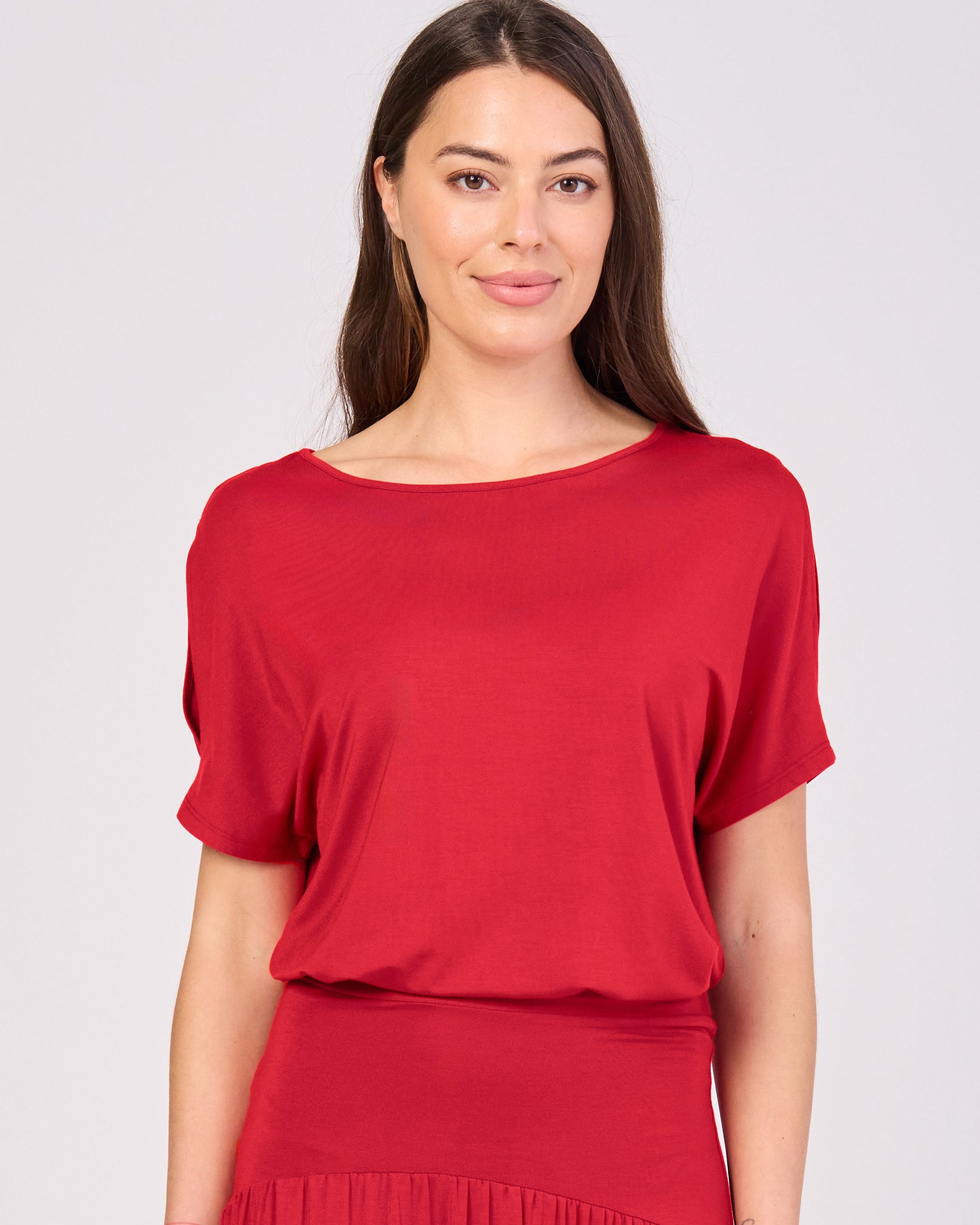 Keyhole Sleeve Luxe Tee - Cherry