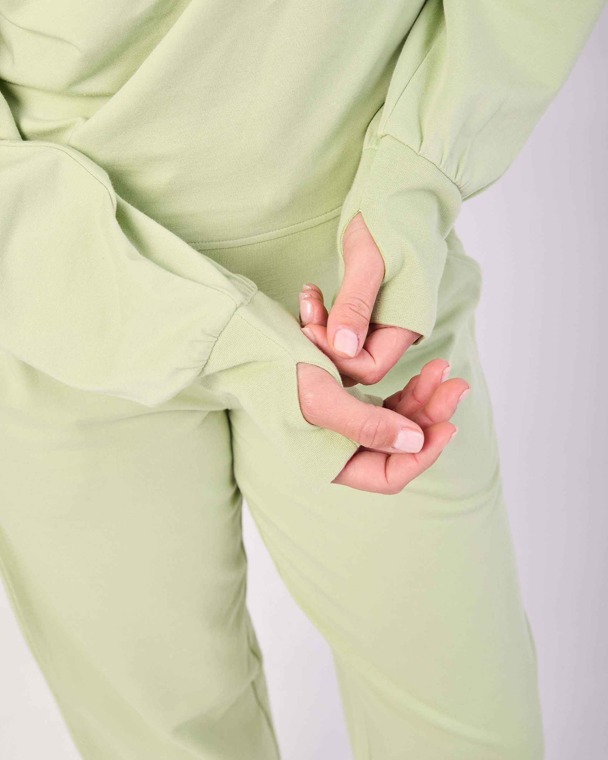 French Terry Off Shoulder Sweatshirt - Matcha Green