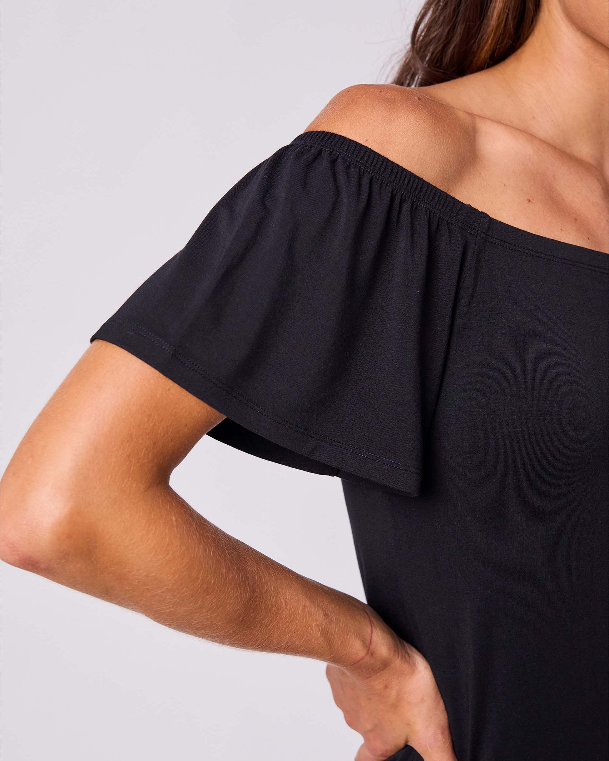 Off Shoulder Bell Sleeve Top - Black